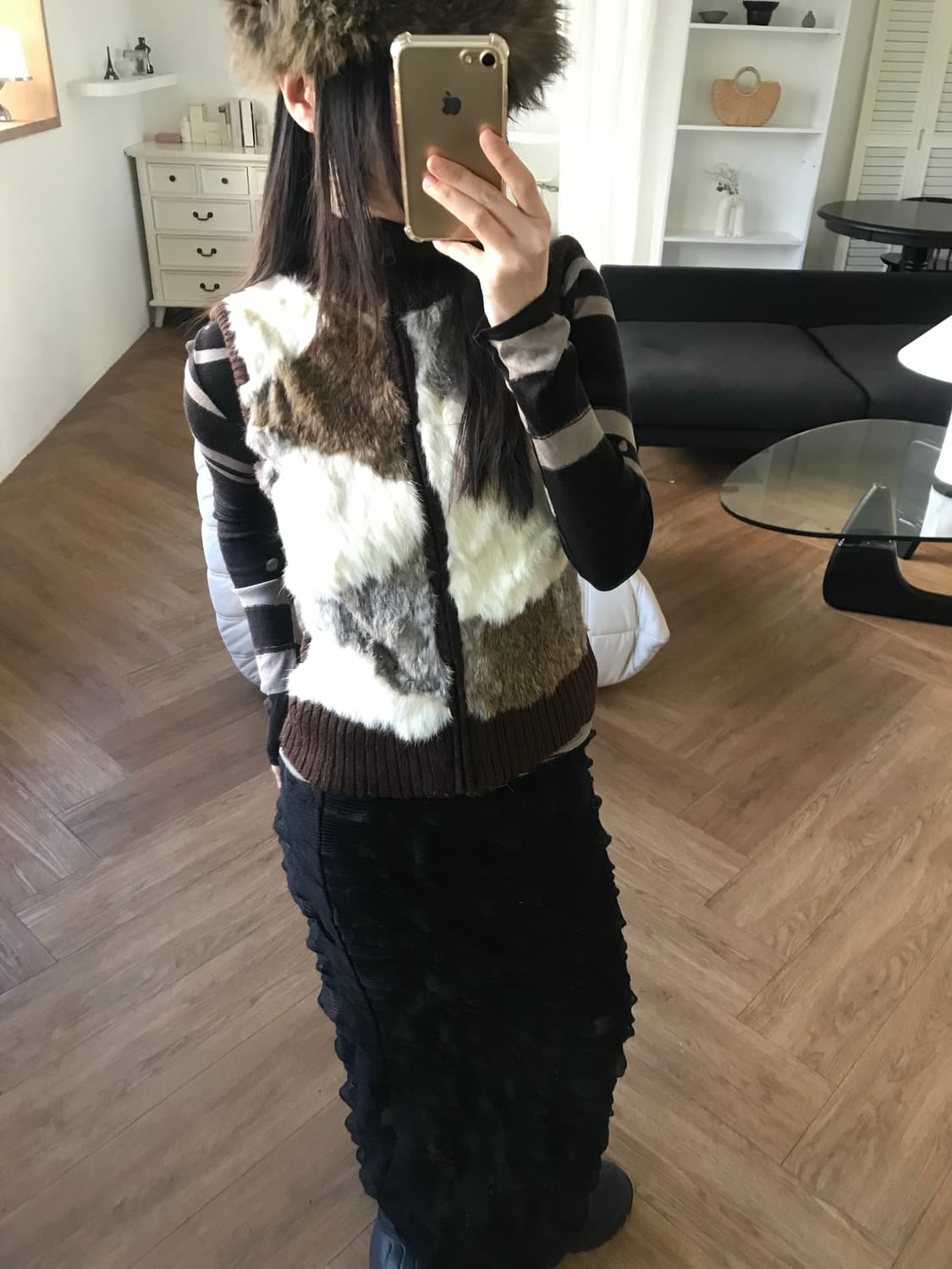 vintage fur zip up vest 상품이미지2