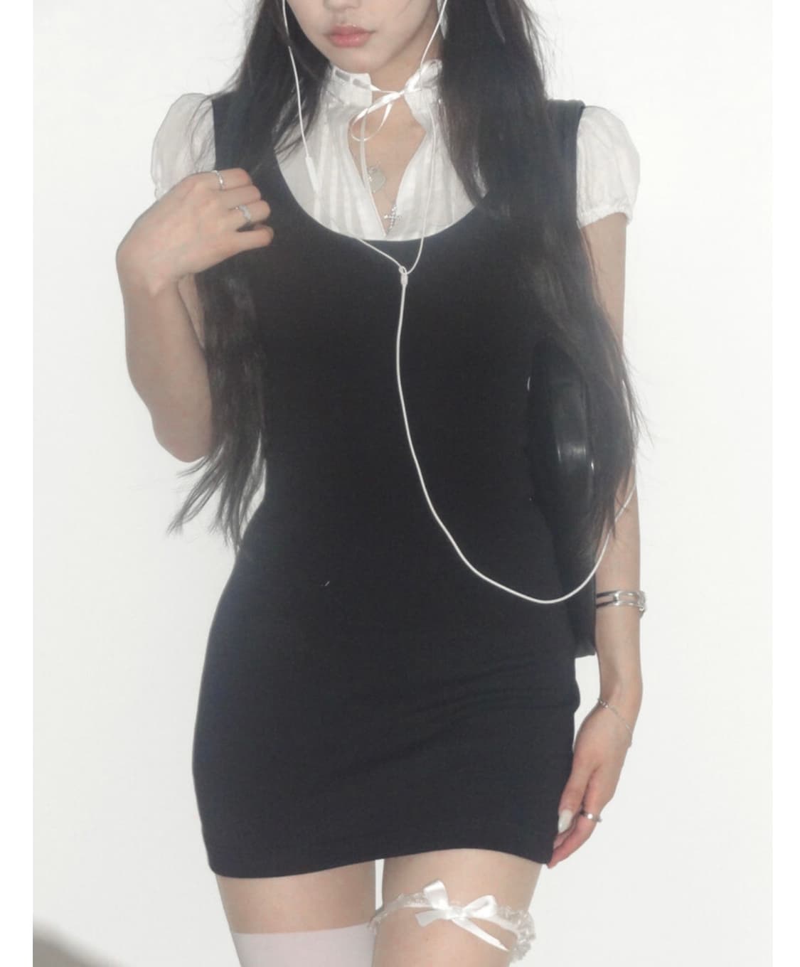 엔젤넘버555 이터널 걸후드 원피스 드레스 블랙 상품이미지1