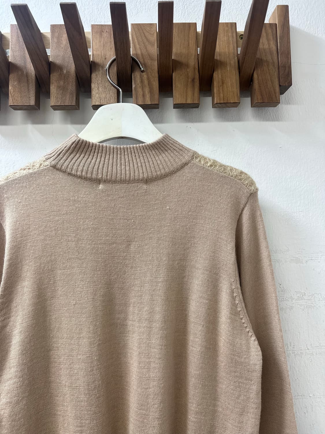 일본빈티지 베이지 크로셰 레이어드 울 믹스 니트 탑 상품이미지5