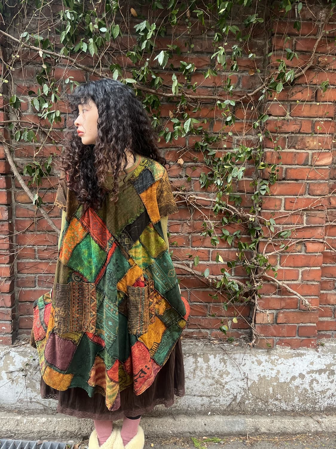 히피 에스닉 패치워크 미디 원피스 상품이미지3