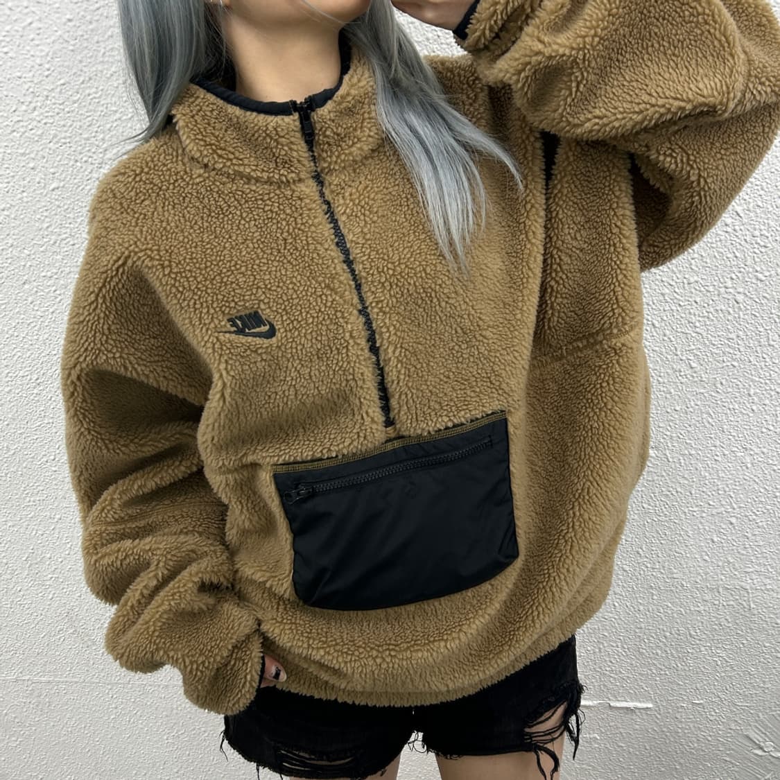 나이키 블랙포켓 베이지 뽀글이 곰돌이 반집업 XL 상품이미지1