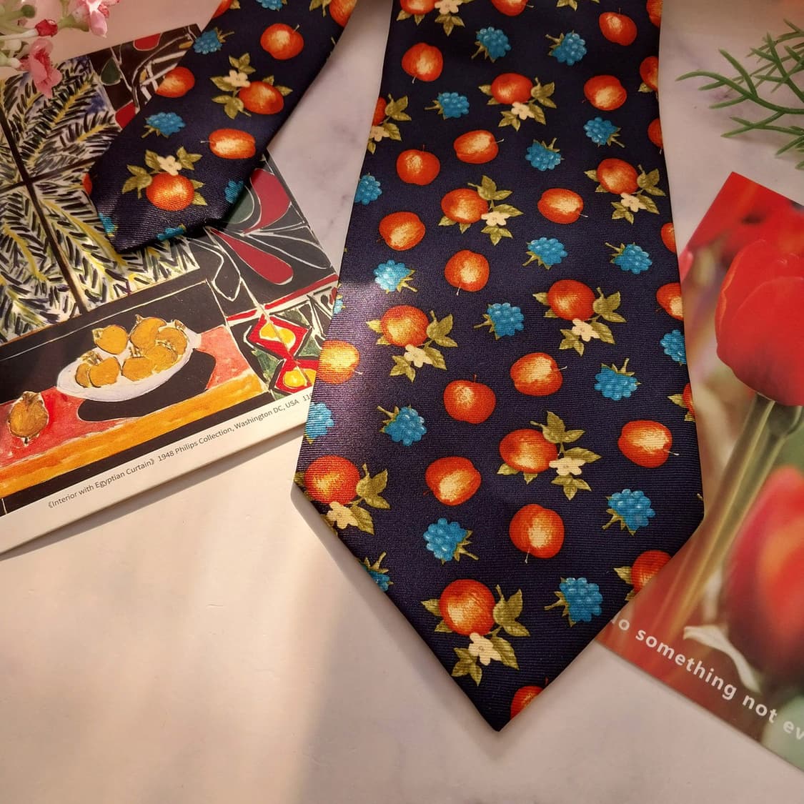 트루사르디 실크 네이비 과일 패턴 넥타이 9.5cm A+등급  K1417 상품이미지5