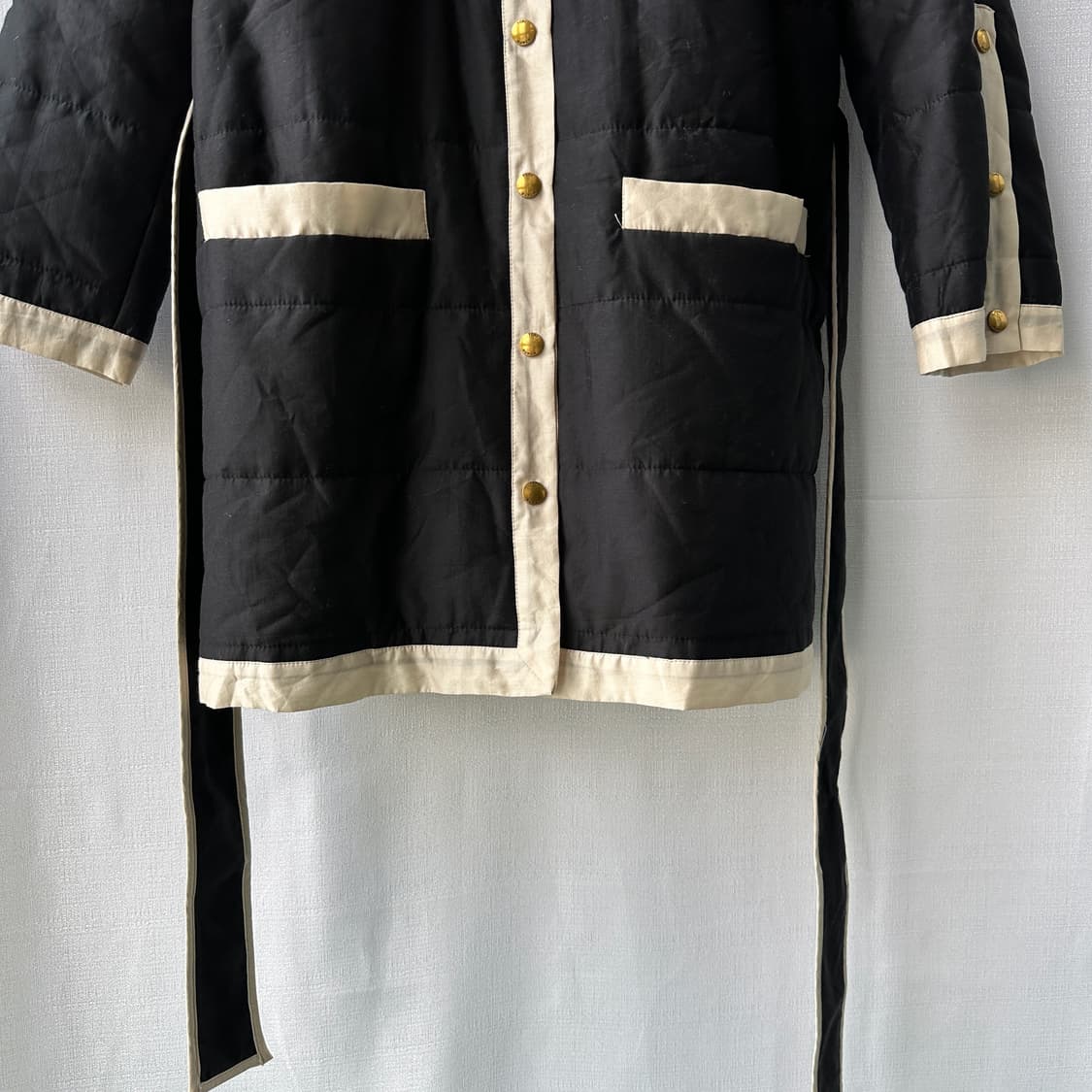 토리버치 롱 퀼팅 자켓 블랙 아이보리 L 상품이미지5