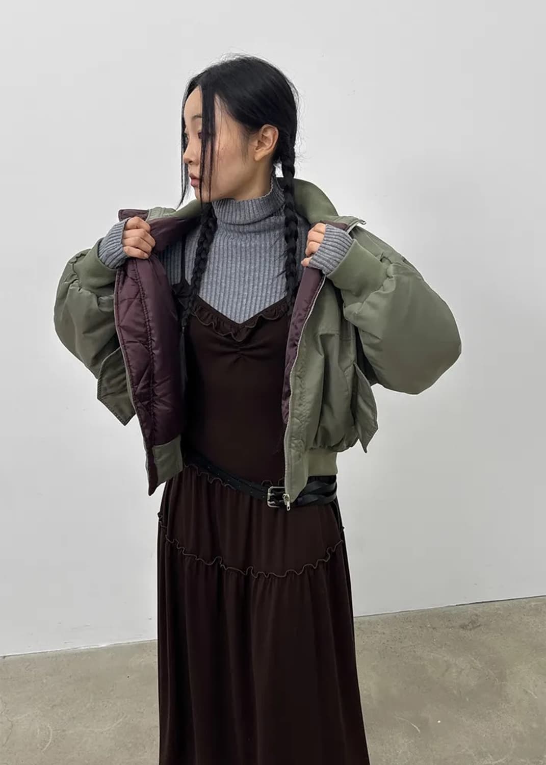 무료배송) 블랙업 하이넥 항공점퍼 카키 상품이미지2