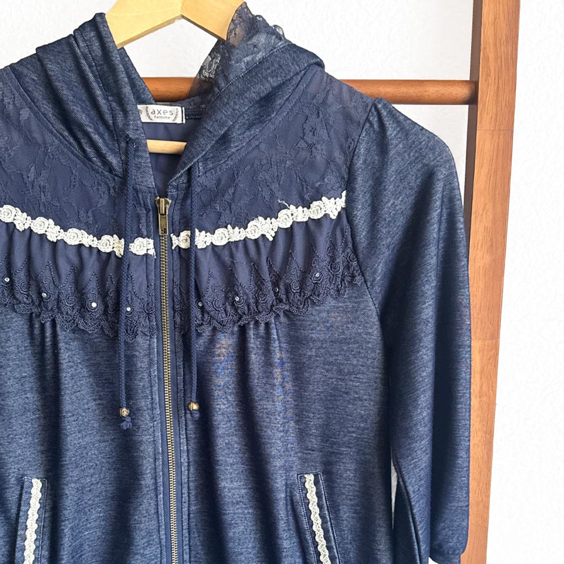[AXES FEMME] 레이스 후드 데님 집업 상품이미지2