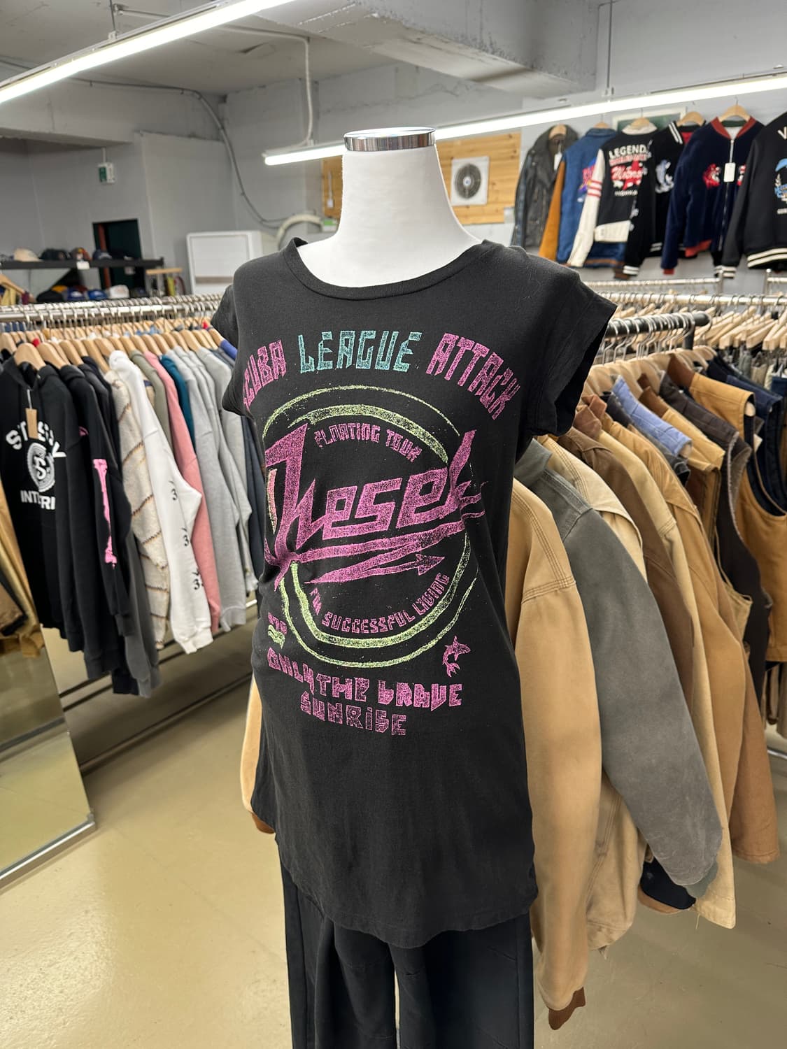 DIESEL 디젤 전면 프린팅 롱 반팔 티셔츠 M 상품이미지1