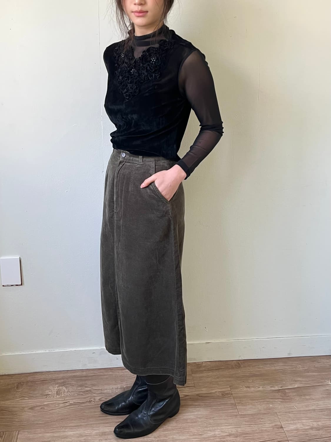 Japan vtg 올리브 코듀로이 스커트 상품이미지6