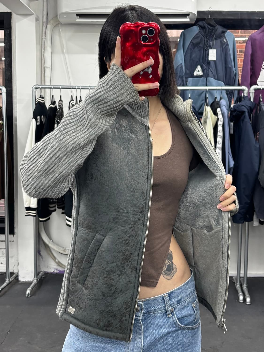 아르마니 익스체인지 스웨이드 니트 집업 상품이미지1