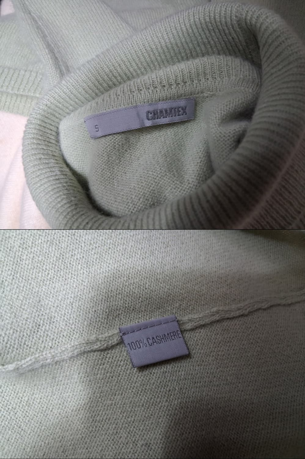 일본빈티지수입 CHAMTEX  라이트그린 100%퓨어캐시미어 폴라티 민소 상품이미지9
