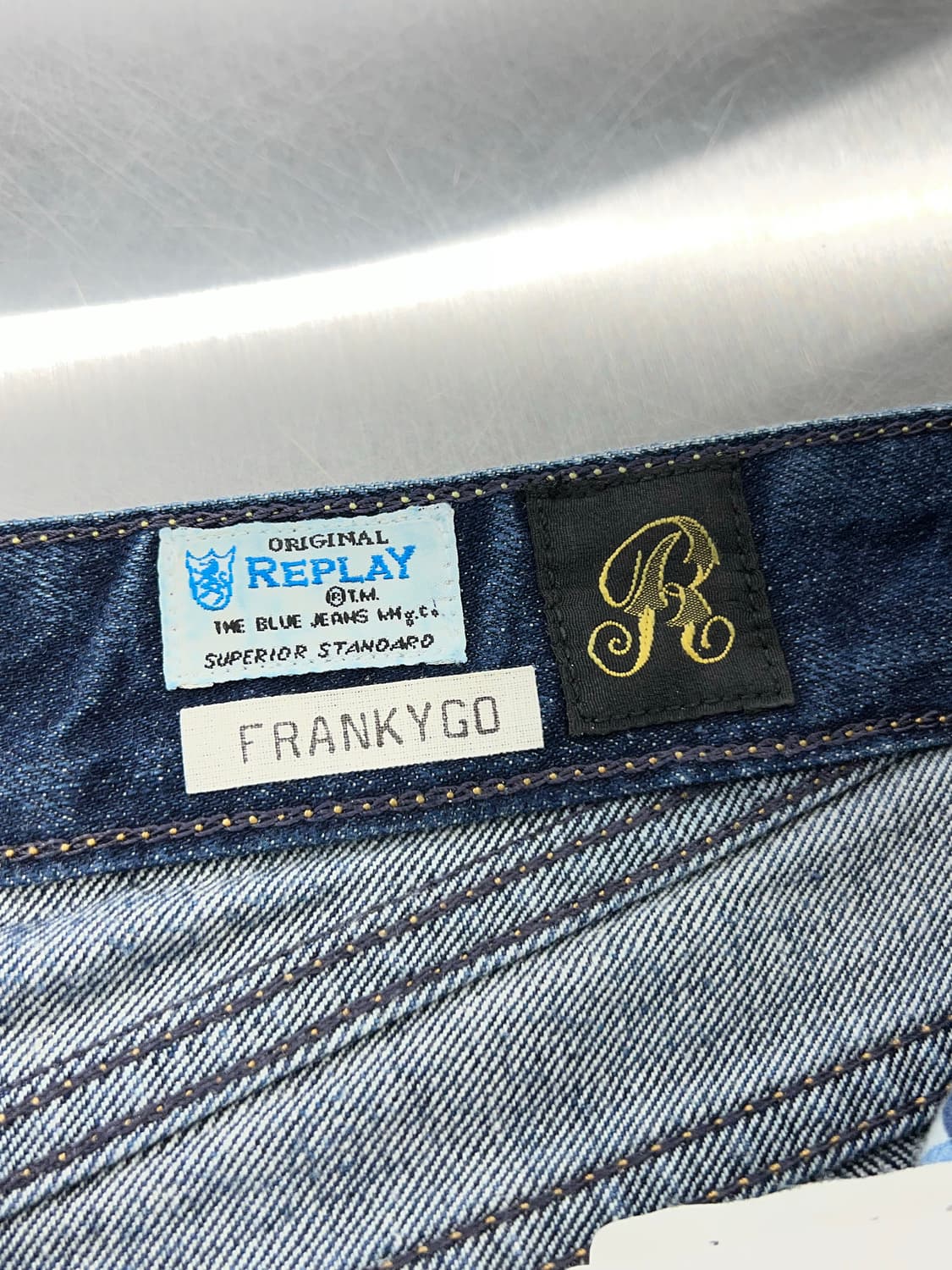 리플레이 버튼 플라이 프랭키고 인디고 블루 패치드 데님 팬츠 상품이미지7