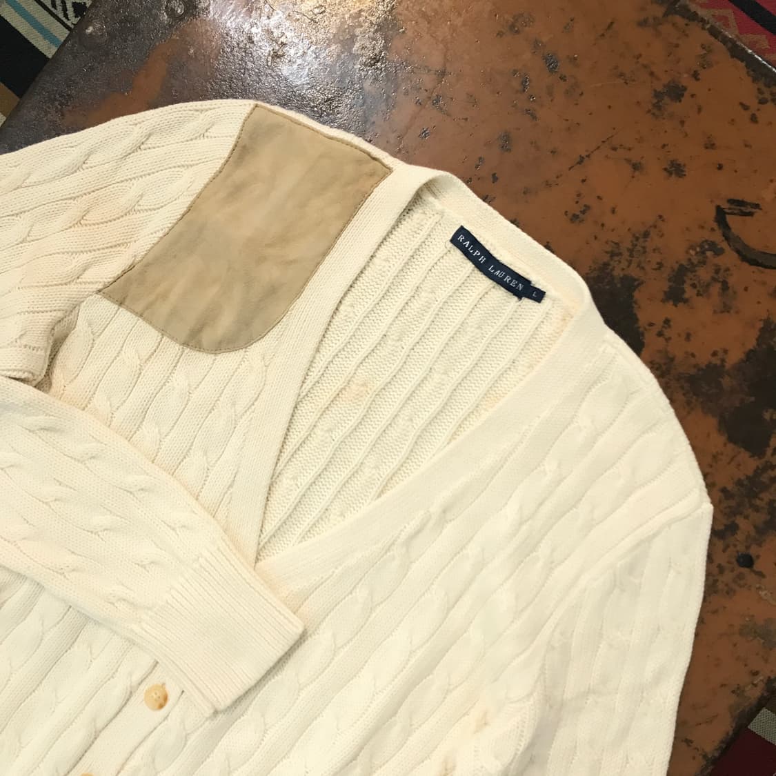 폴로랄프로렌 아이보리 스웨이드 패치 코튼 가디건 여성 55 66  상품이미지3
