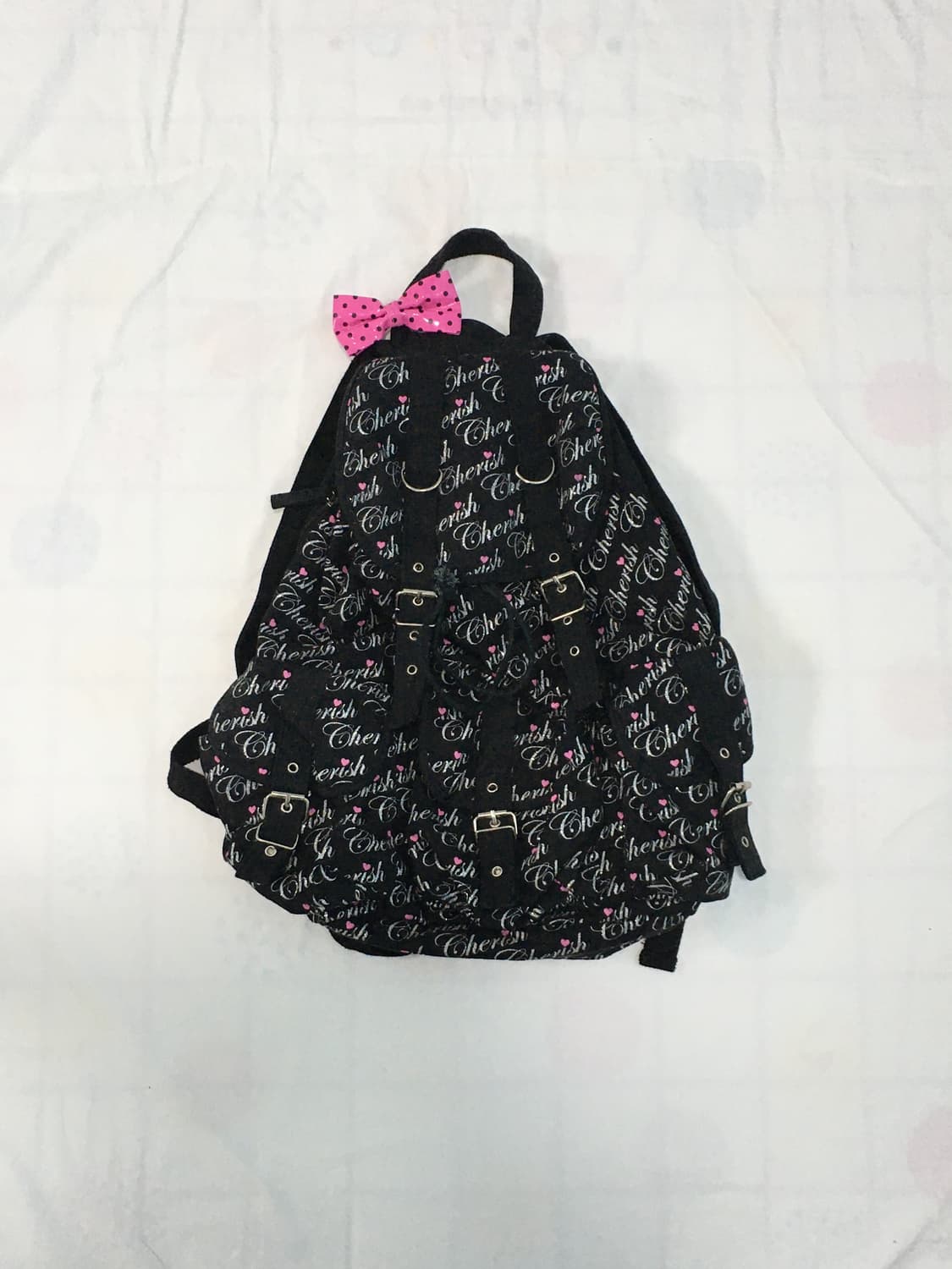 갸루 레터링 리본 쓰리포켓 백팩 상품이미지1