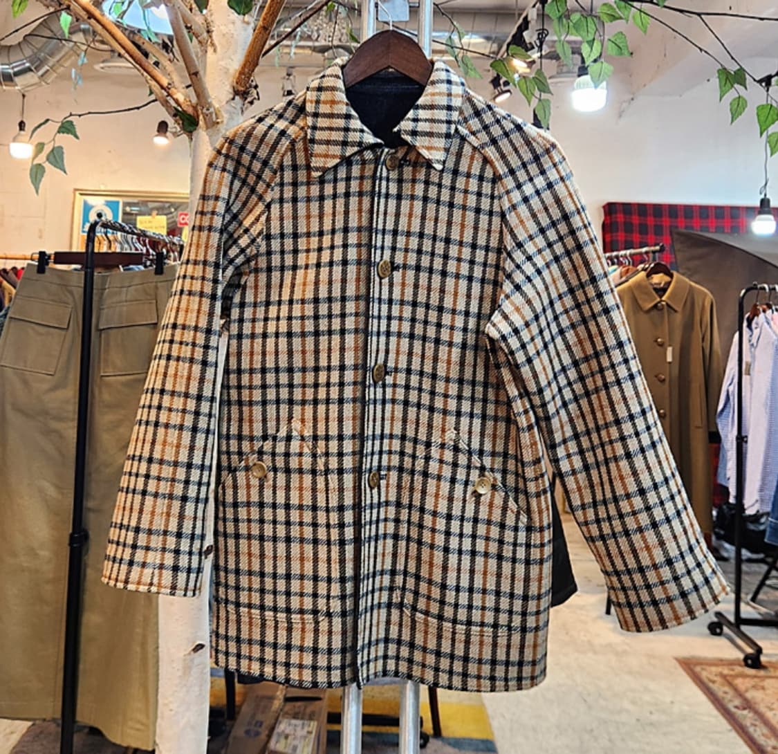 DAKS 닥스 일본판 울 블렌드 리버시블 (양면) 체크 벨트 빈티지 코트 상품이미지4