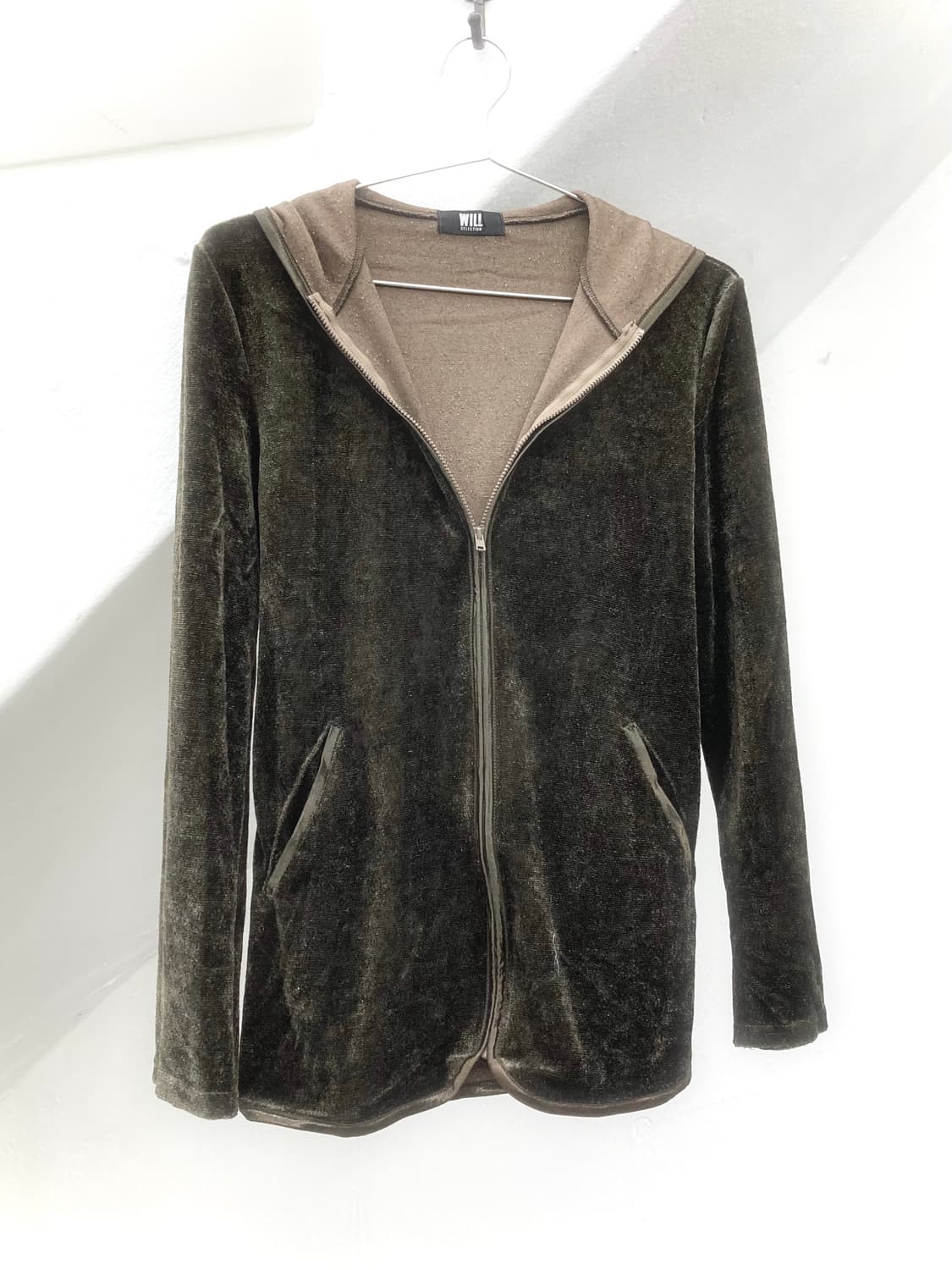 Khaki glitter hooded zip-up 상품이미지2