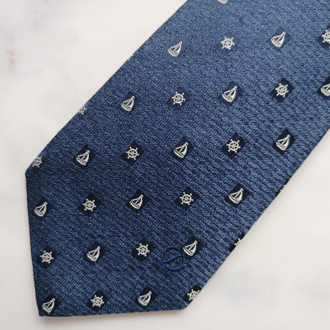 에스.티. 듀퐁 실크 블루 요트 자수 넥타이 8cm A등급 E932 상품이미지6