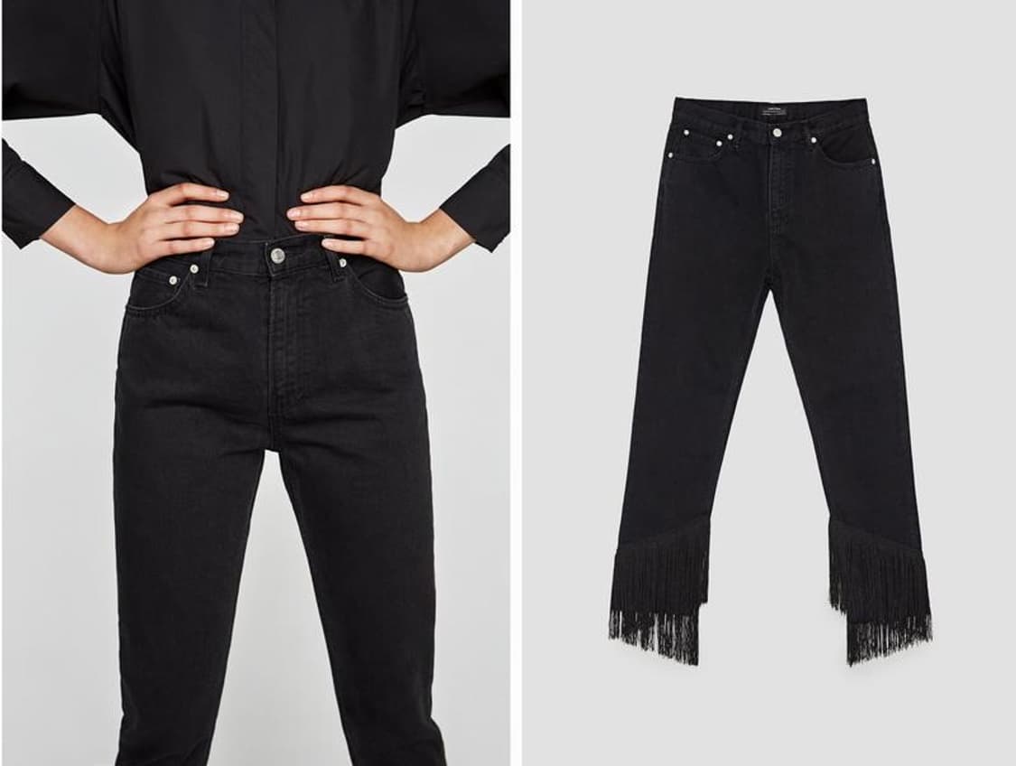 자라 프린지 디테일 레귤러핏 스트레이트 미드라이즈 블랙진 40 새상품 상품이미지5