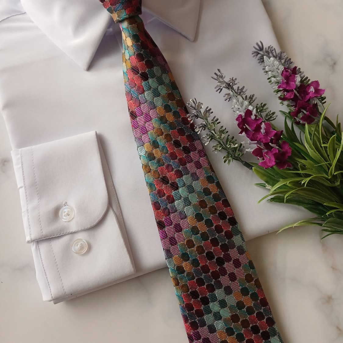 미쏘니 실크 멀티컬러 스케일 패턴 넥타이 8.8cm A+등급 A18850 상품이미지6