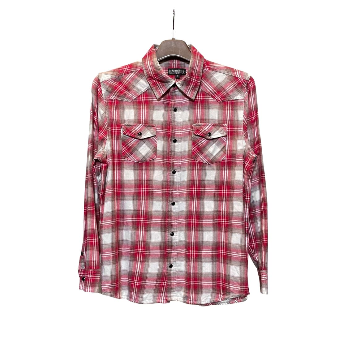 JPN VINTAGE 웨스턴 체크 긴팔 셔츠 스냅버튼 투포켓 디테일 핑크 상품이미지1