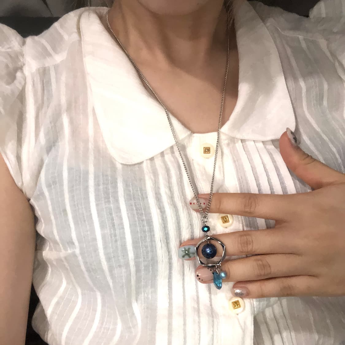 일본빈티지 블루 드롭 네크리스 상품이미지4