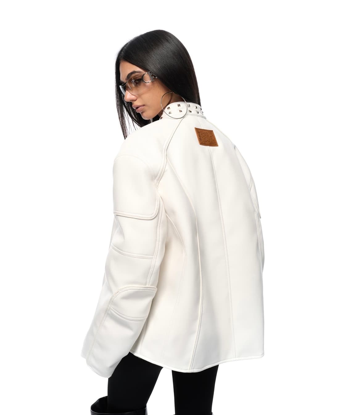 JYOSEI 화이트 모토사이클 레더 자켓 상품이미지3