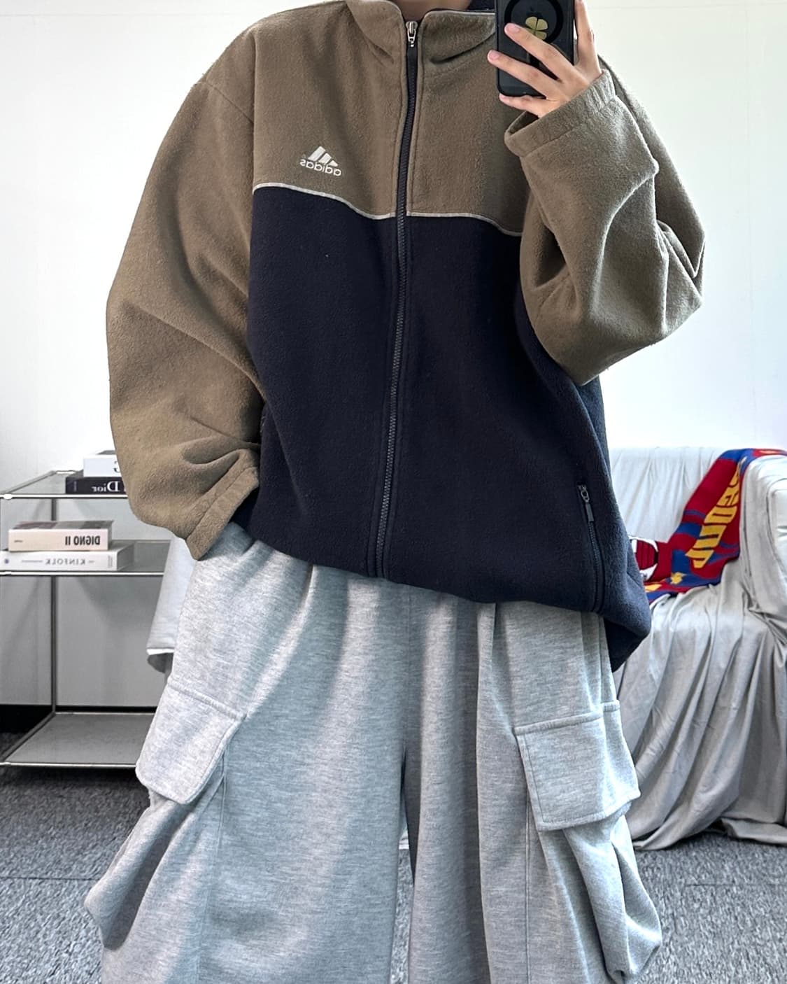 아디다스 카키 배색 플리스 자켓 110 상품이미지3