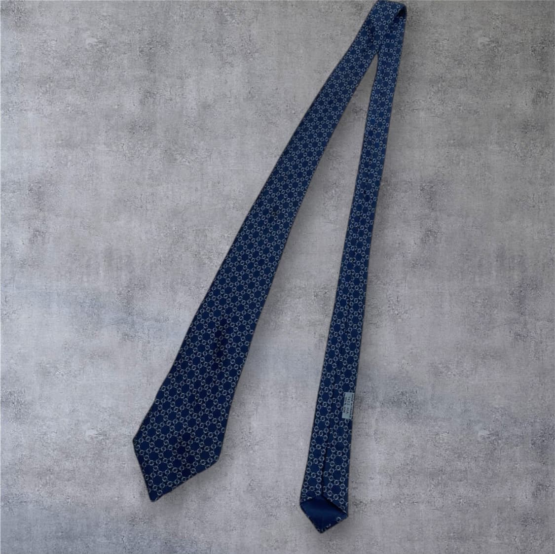 에르메스 Hermes 네이비 블루 체인 패턴 실크 넥타이 상품이미지2