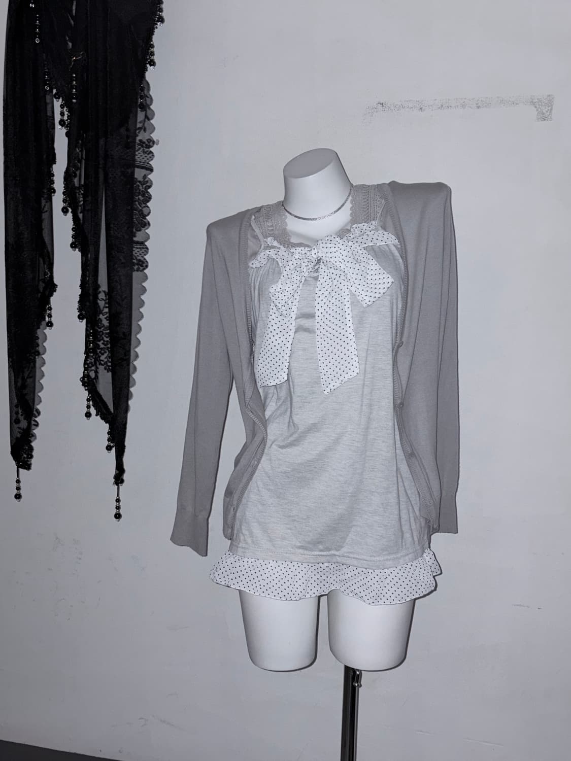 뮤트그레이 공겜여주 3피스 세트 땡땡이, 리본, 원피스 상품이미지5