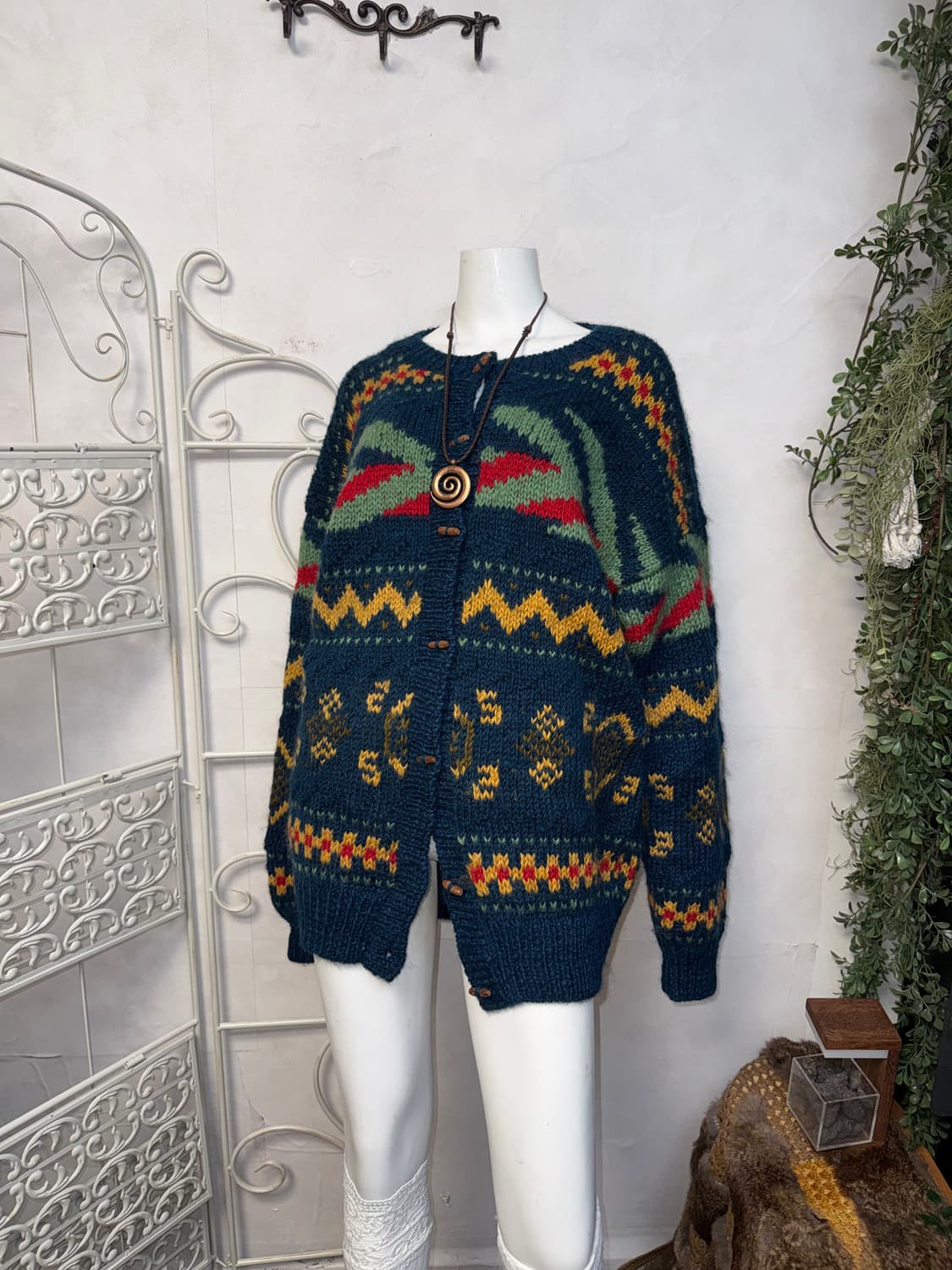 Navy bohemian heavy wool cardigan 상품이미지4
