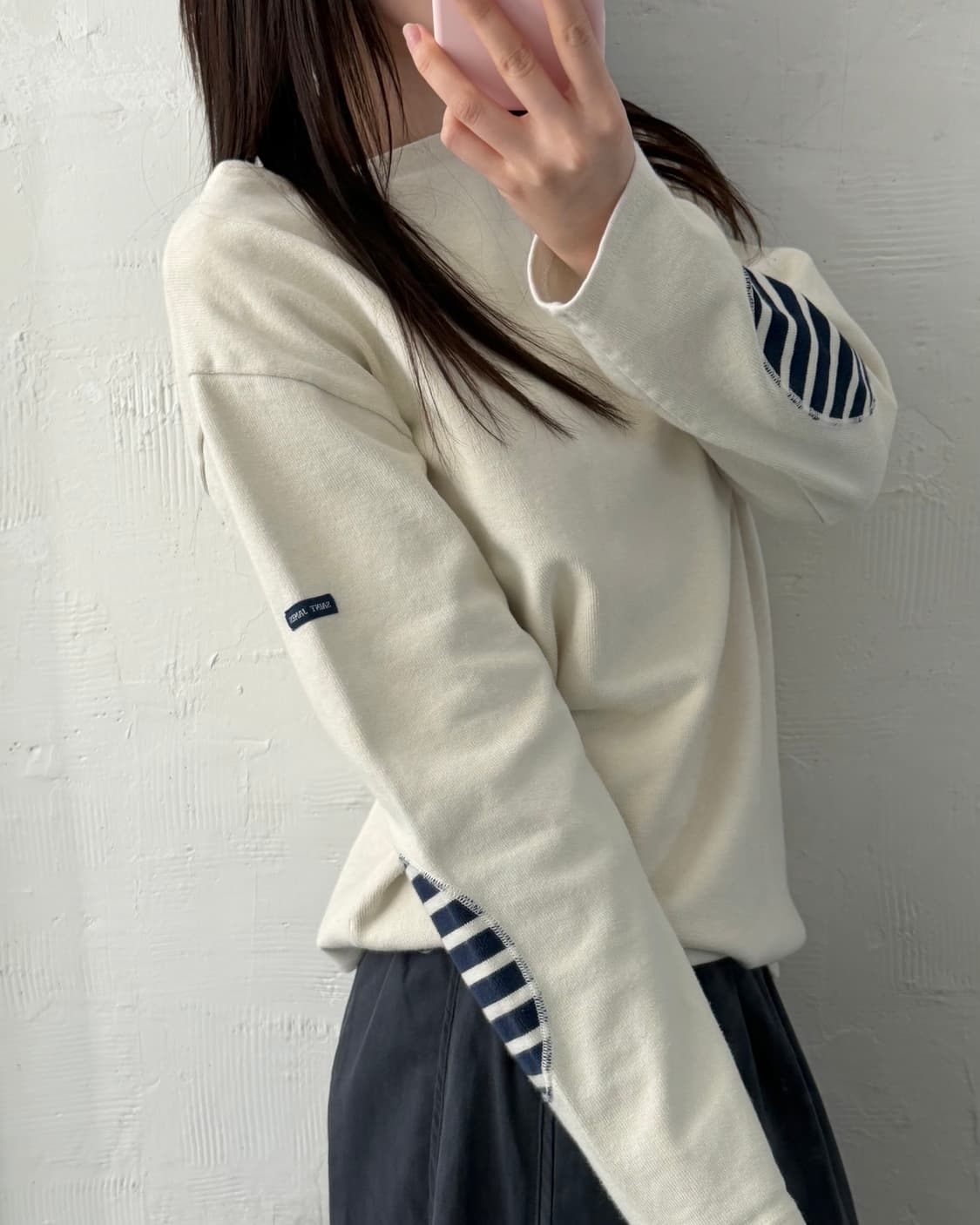 SAINT JAMES 세임트제임스 아이보리컬러 엘보우패치 보트넥 슬리브 상품이미지2