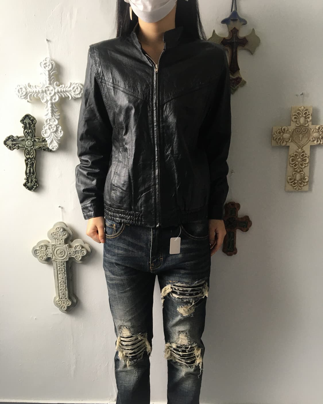 High neck leather jacket 상품이미지6