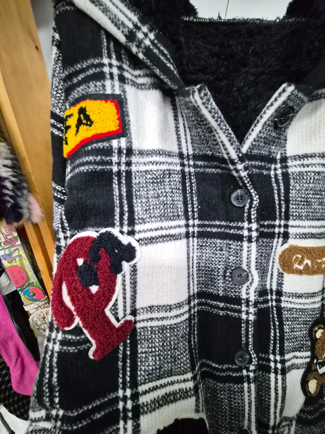 자수와팬 퍼 내피 후드 아우터 상품이미지4