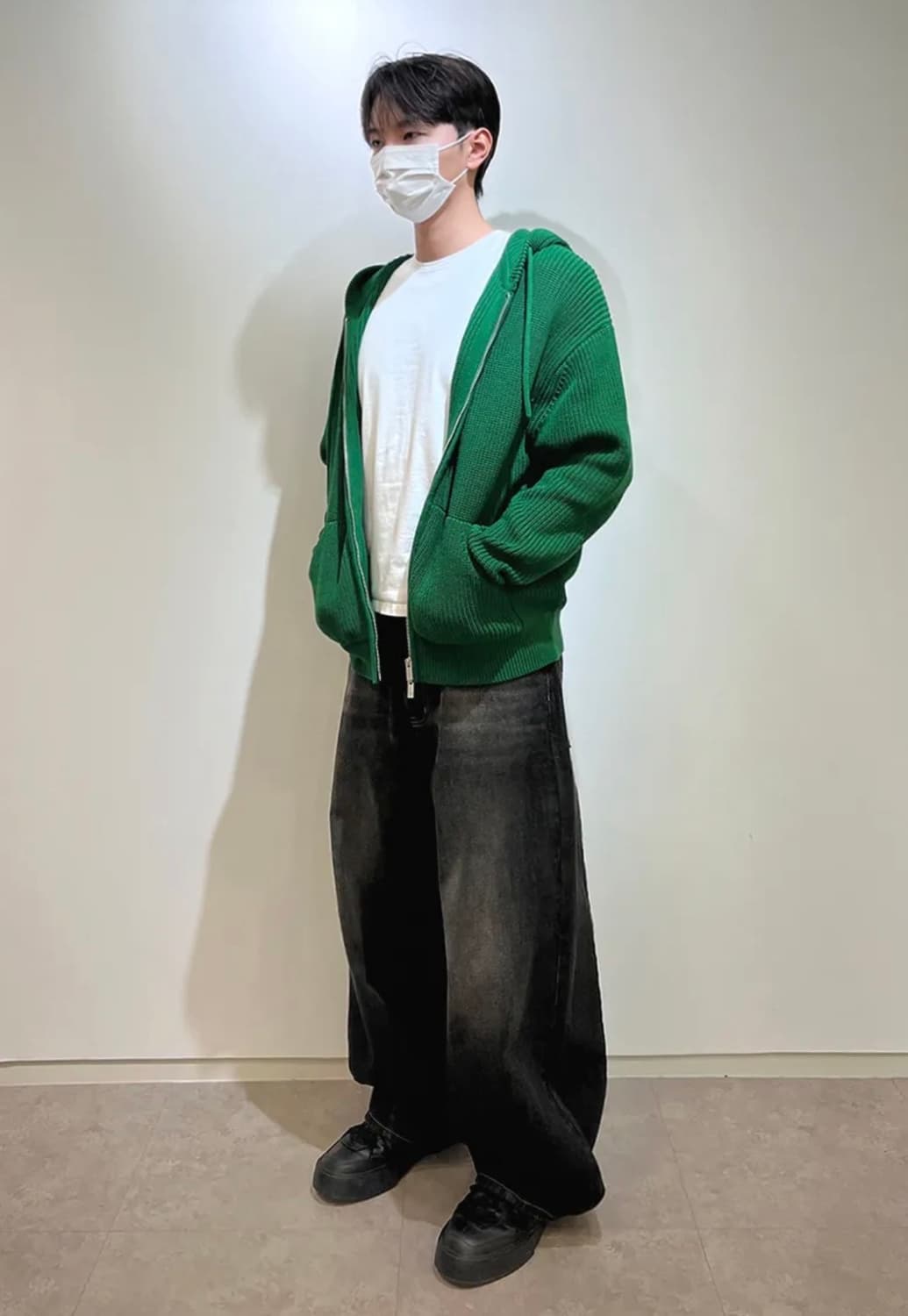 새상품) M 인템포무드 니트 후드집업 그린 상품이미지2