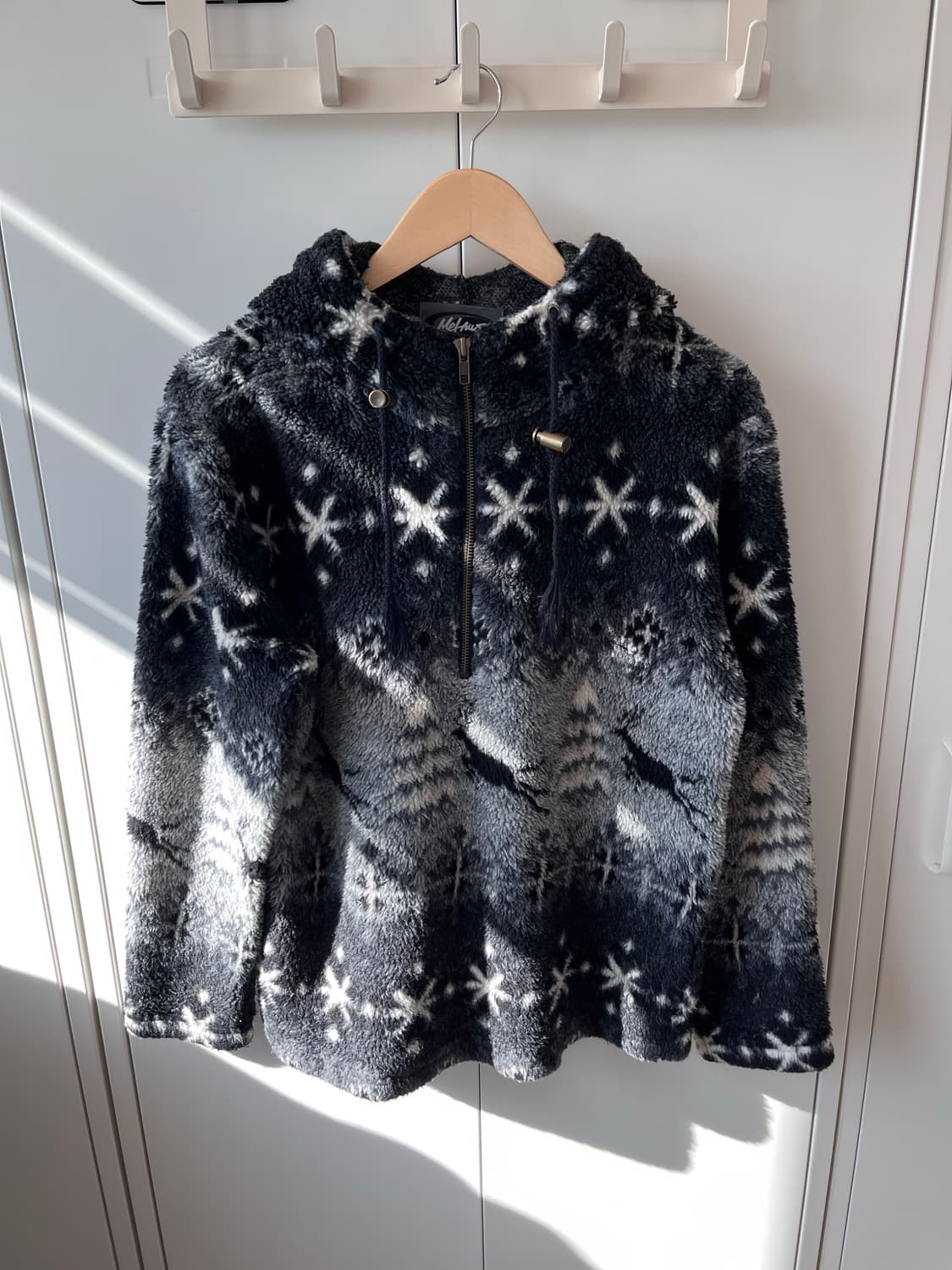 빈티지 겨울밤 풍경 눈꽃 후리스 집업  상품이미지7