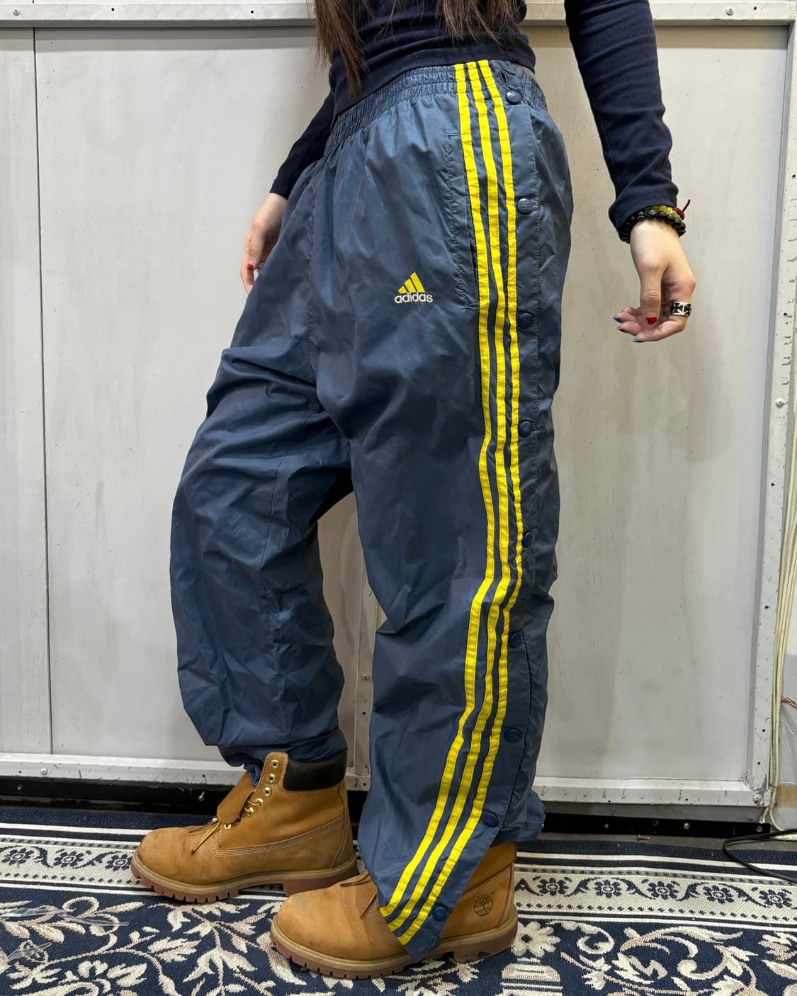 90s adidas 네이비 & 옐로우 스냅 트랙 팬츠 상품이미지1