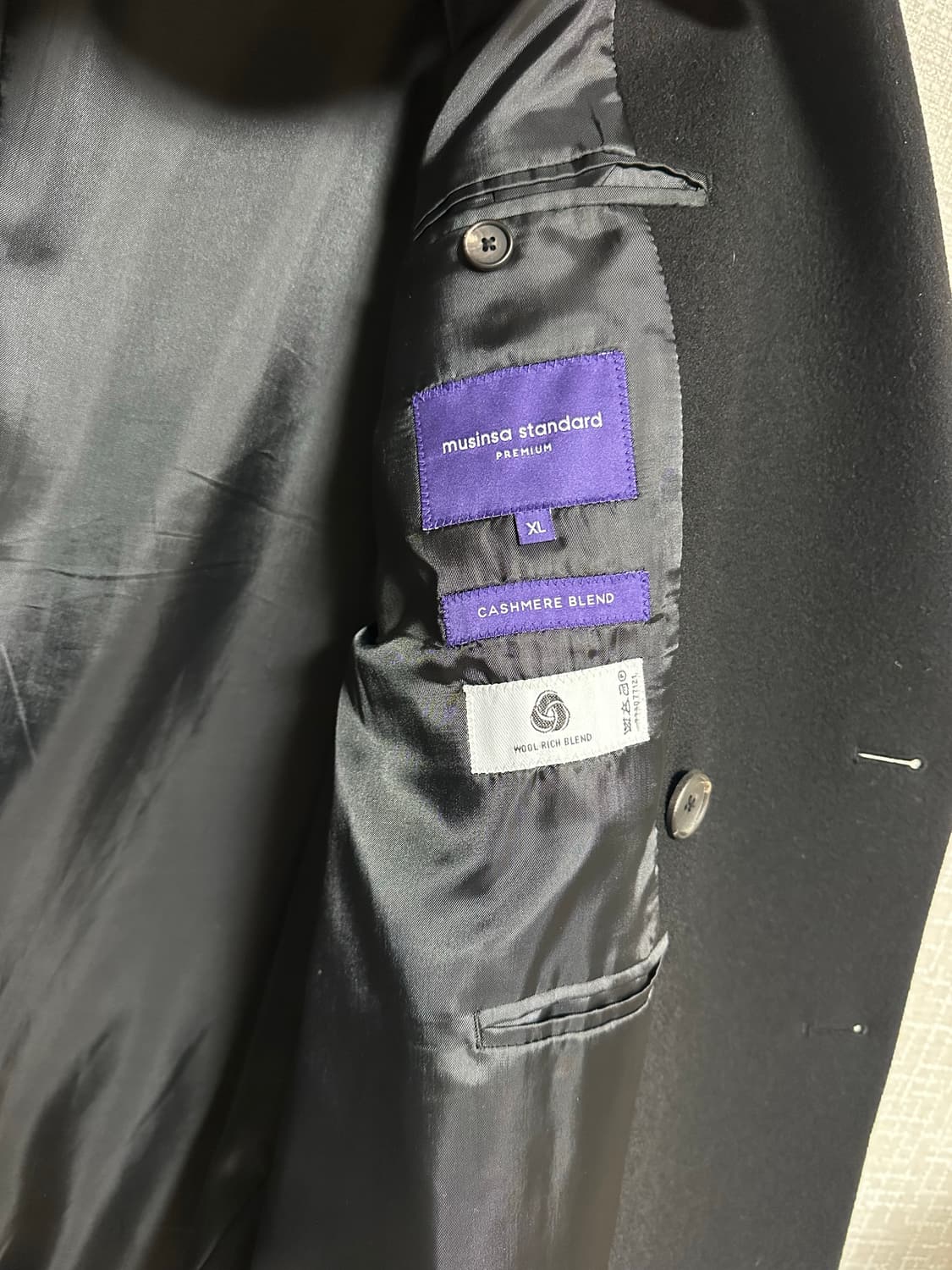 무신사 스탠다드 캐시미어 더블 코트 블랙 XL 상품이미지4
