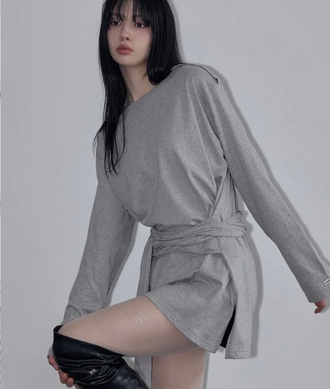 Wrap-Tie Long Sleeve Tee Melange Gray 상품이미지3