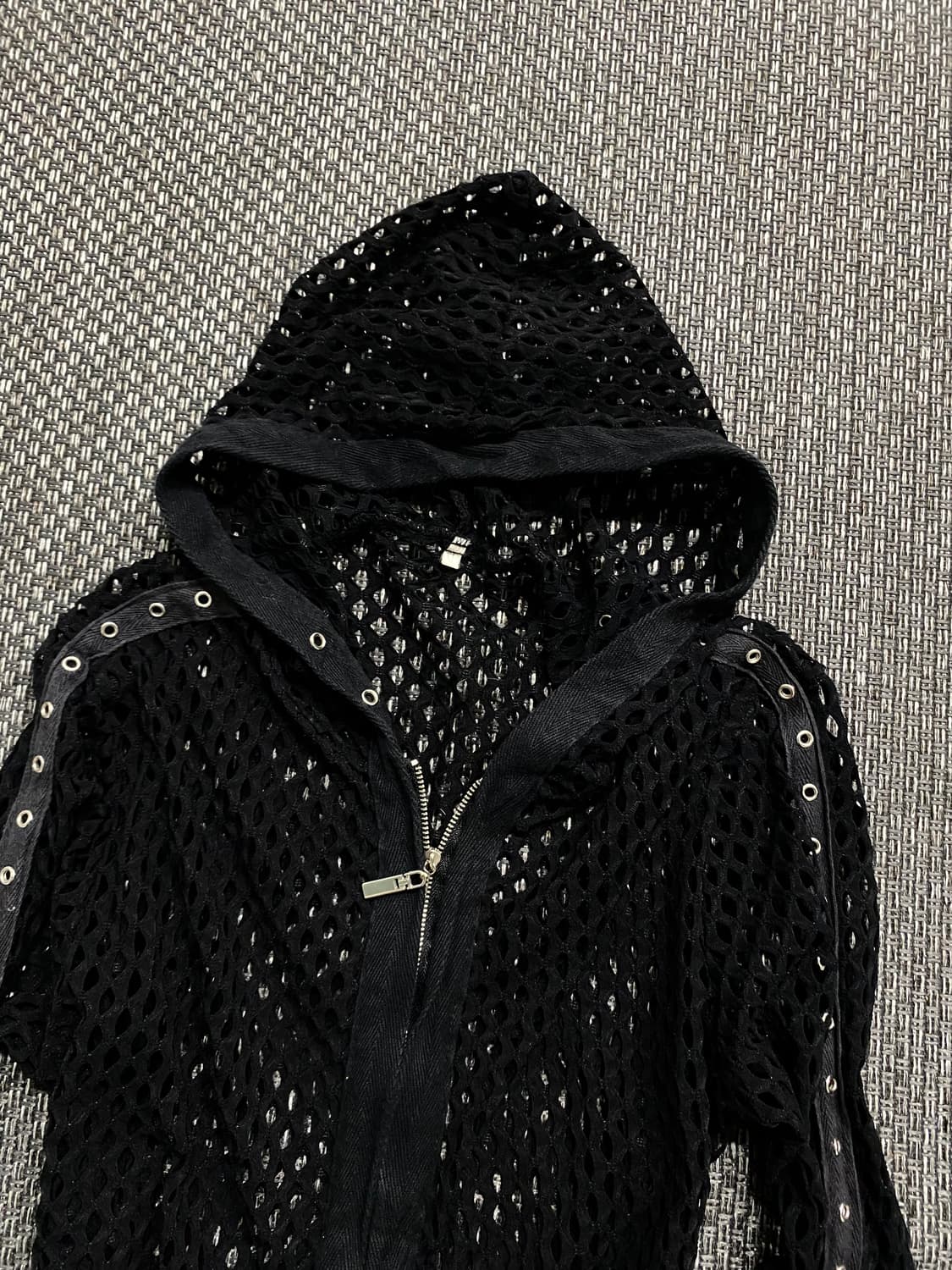 Y2K Girl Eyelet Detail Mesh Crop Hoodie  상품이미지3