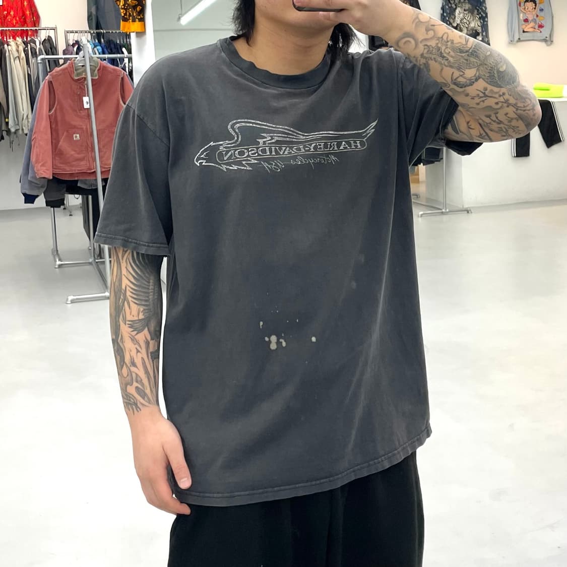 할리데이비슨 90s 하드 페이딩 레이서 빈티지 반팔 티셔츠 상품이미지1