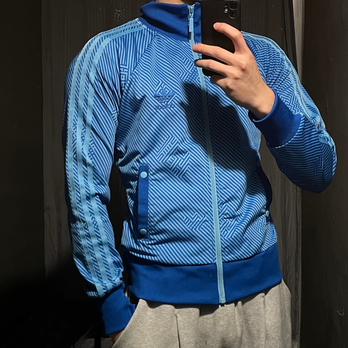 아디다스 00s 블루 스트라이프 트레포일 패턴 삼선 트랙탑 집업 져지 S 상품이미지2