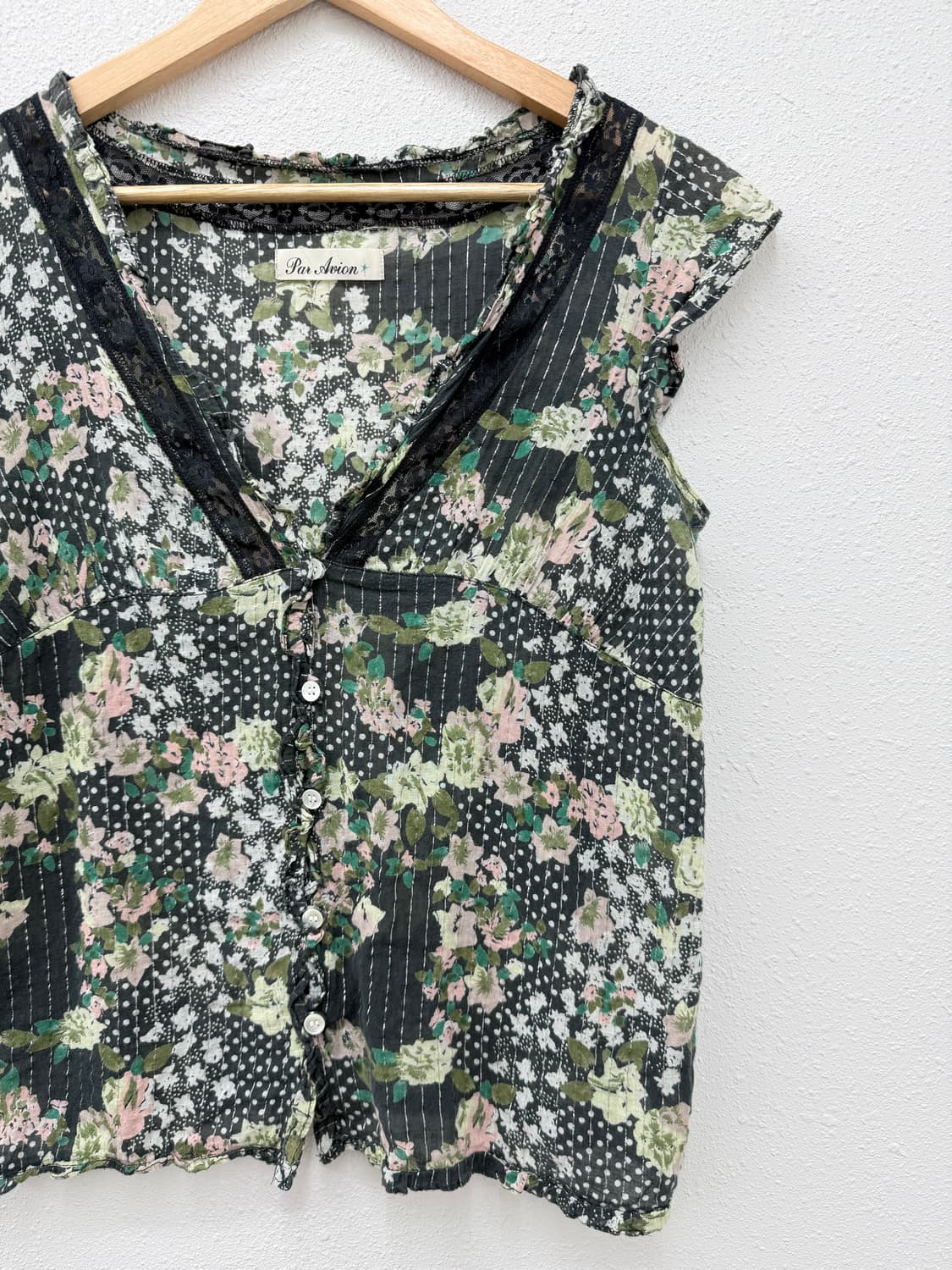 빈티지 Par Avion 프릴 레이스 레이어드 블라우스 상품이미지3