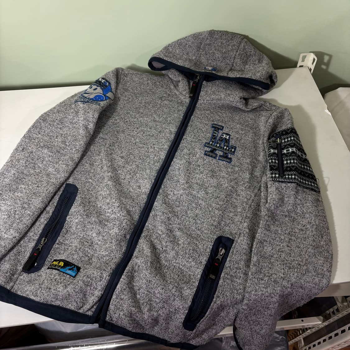 100 MLB 그레이 플리스 후드집업 상품이미지1