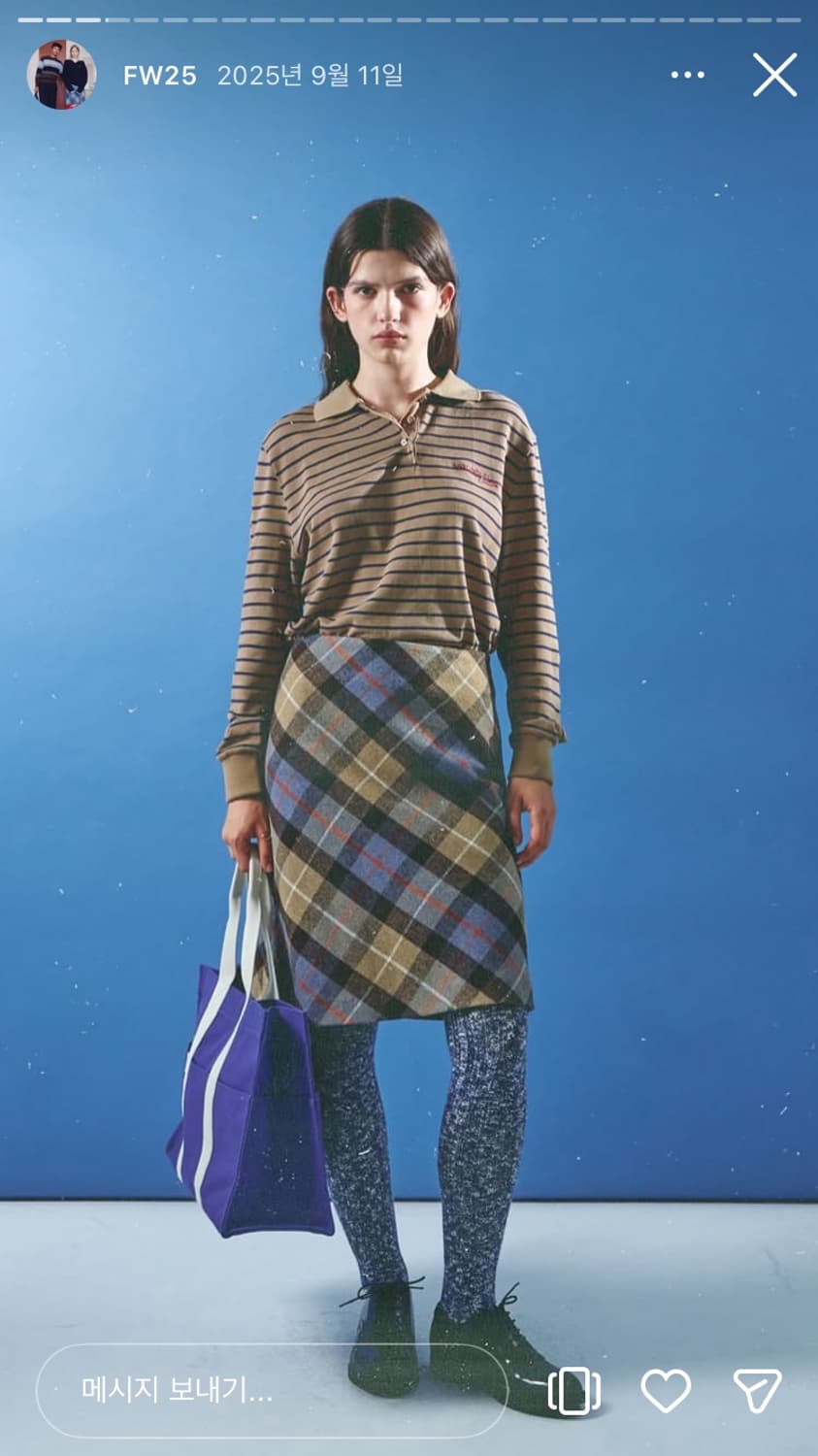 문선 스쿨 체크 스커트 브라운 상품이미지3