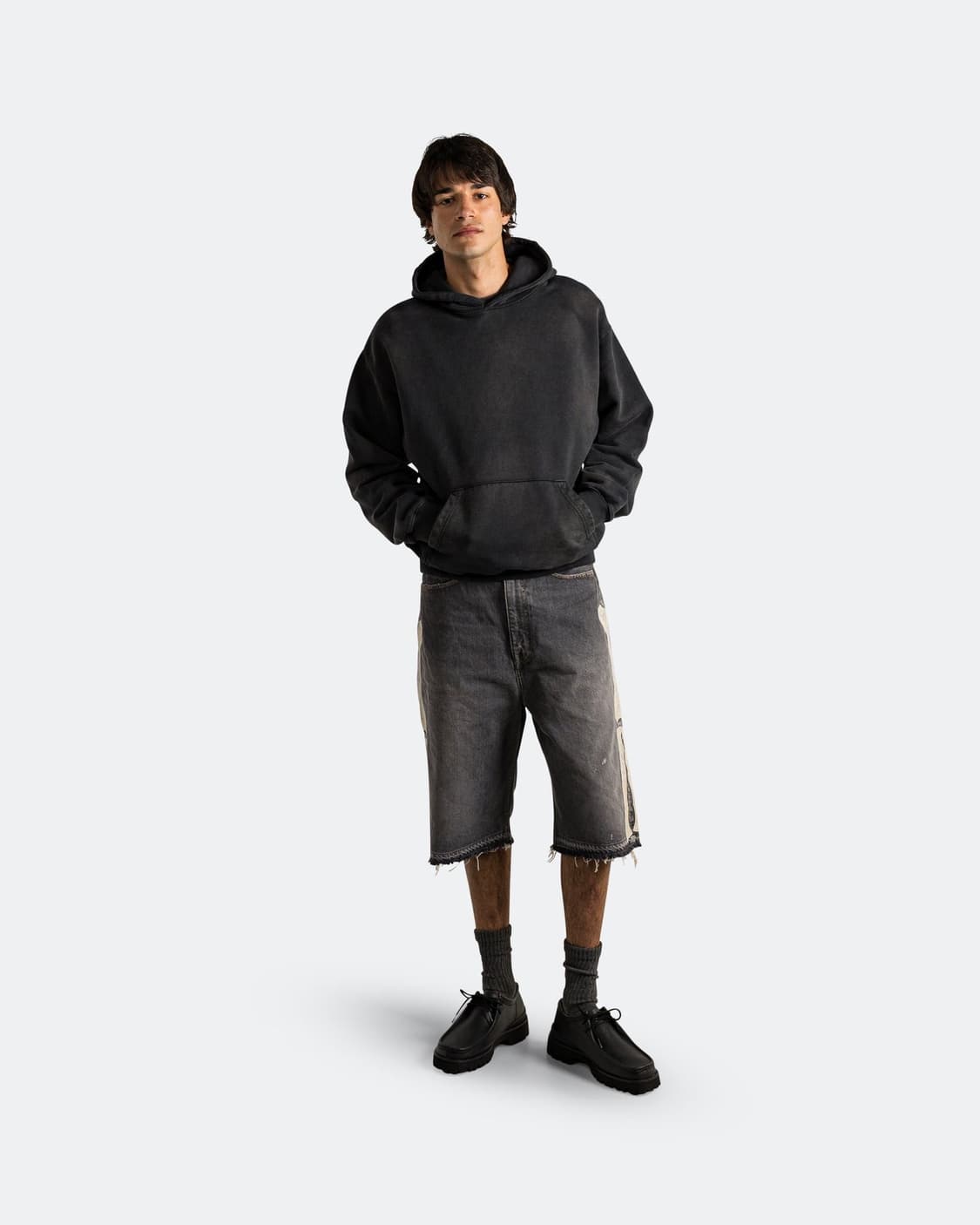 캐피탈 14온즈 데님 5P 본 자수 숏 팬츠 블랙 상품이미지6