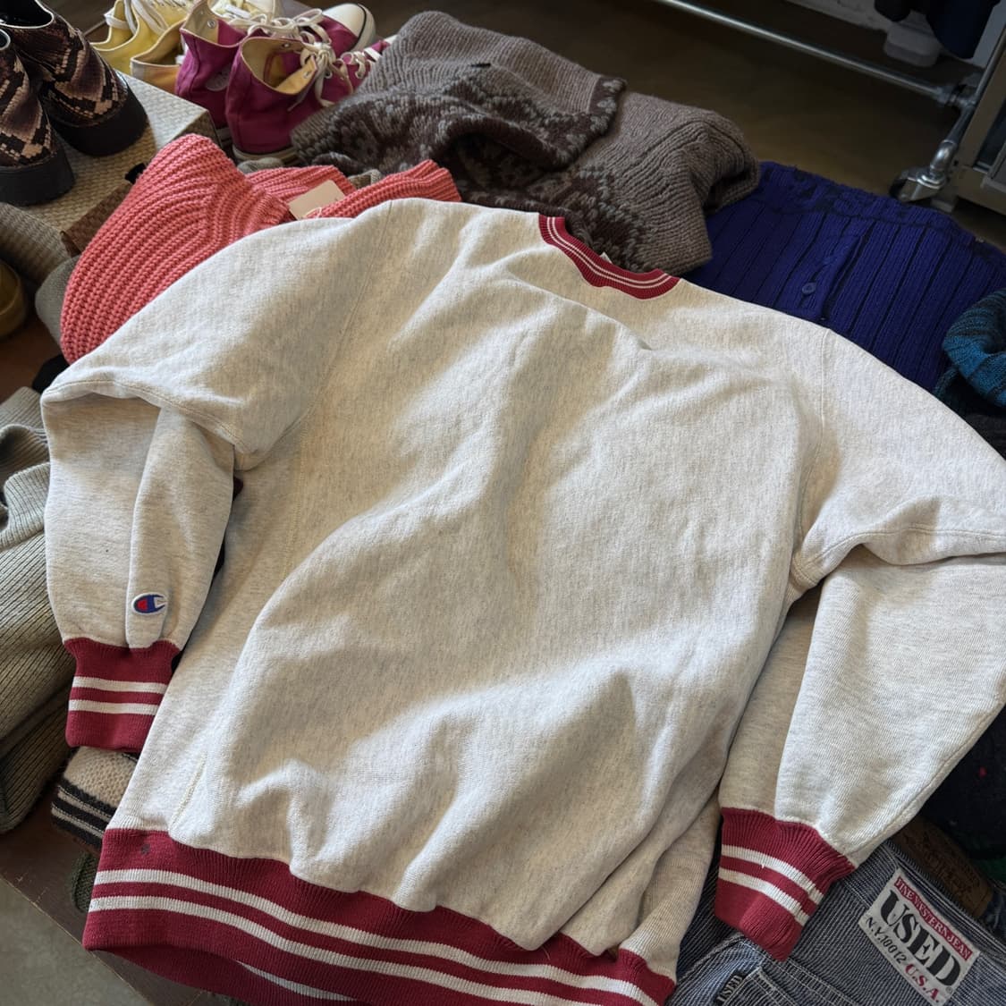 90S 챔피온 챔피언 USA 멜란지 레드립 리버스위브 스웻셔츠 XXL 상품이미지6