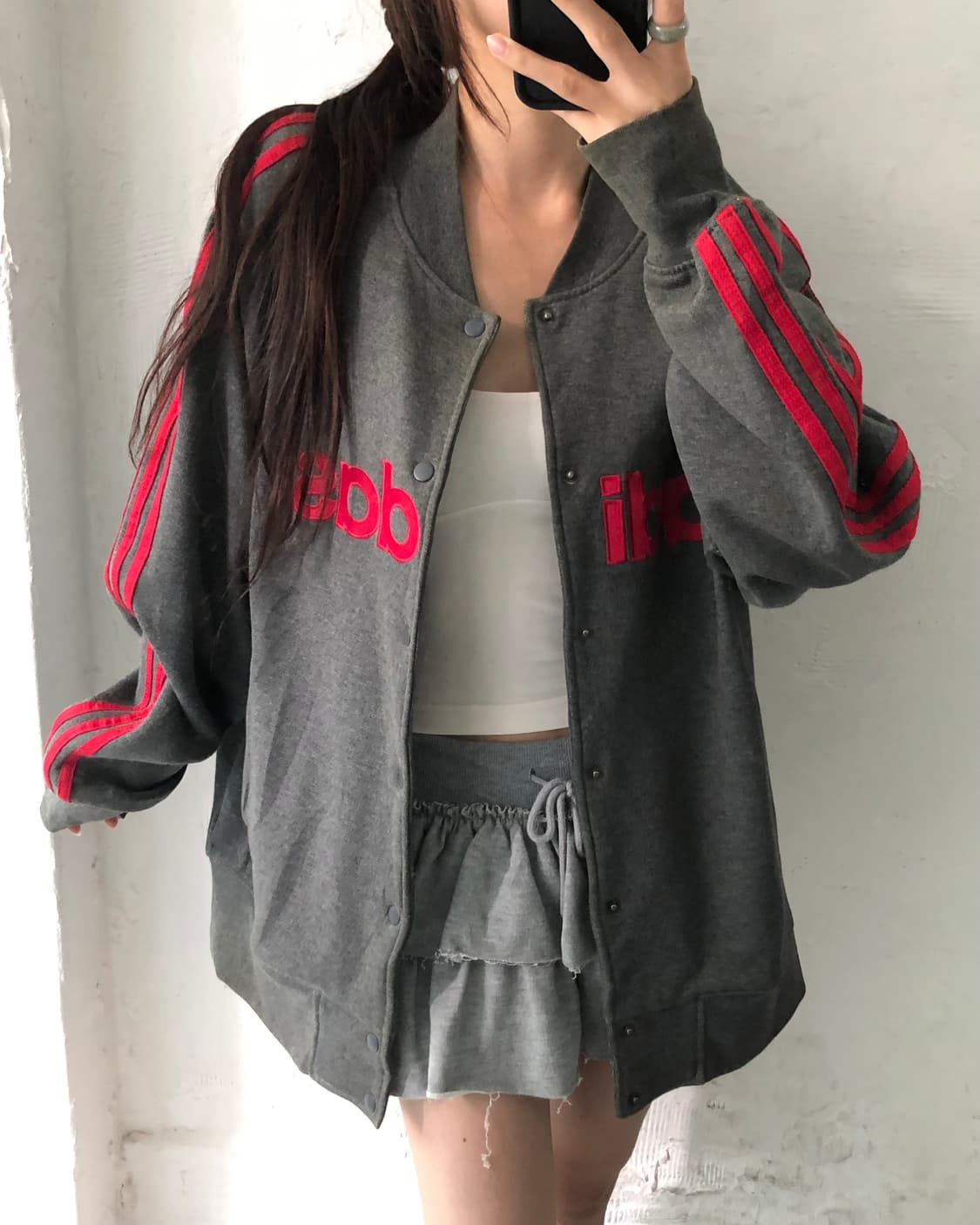 Adidas 아디다스 00‘s 레드로고 차콜컬러 스타디움 코튼 바시티 가 상품이미지3