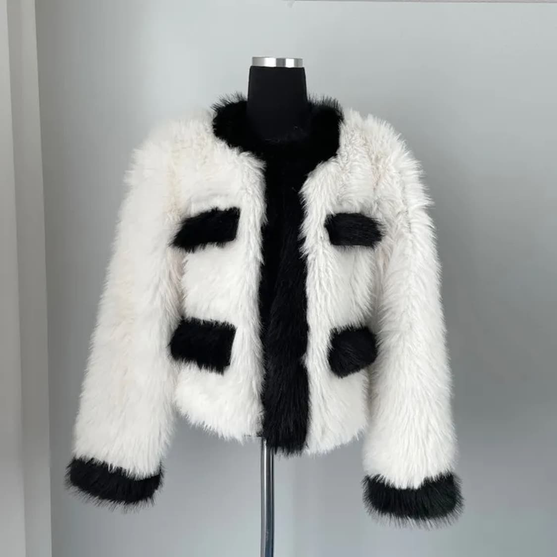 배색 퍼자켓 상품이미지1