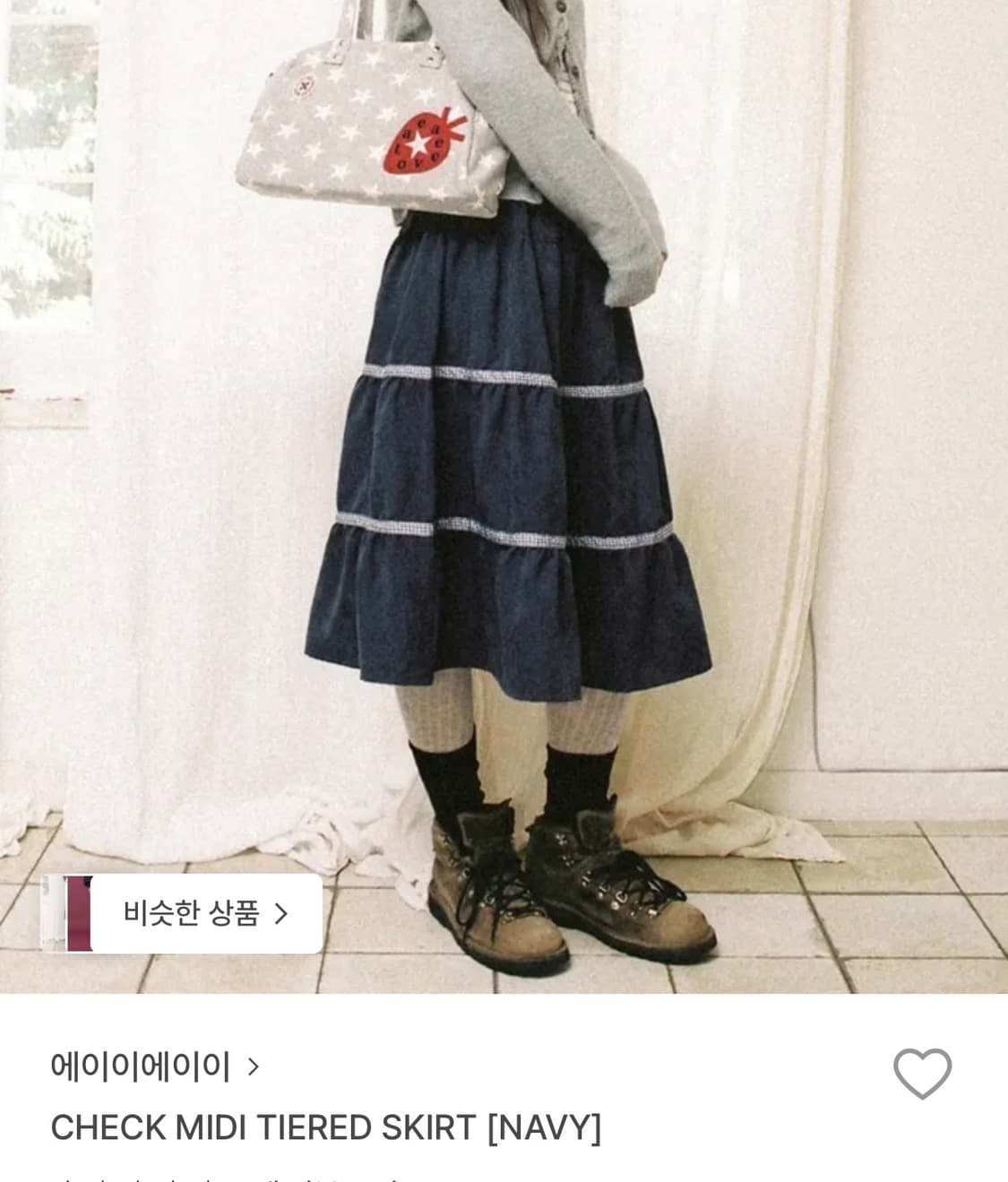 에이이에이이 check midi tiered skirt  NAVY새제품 상품이미지1