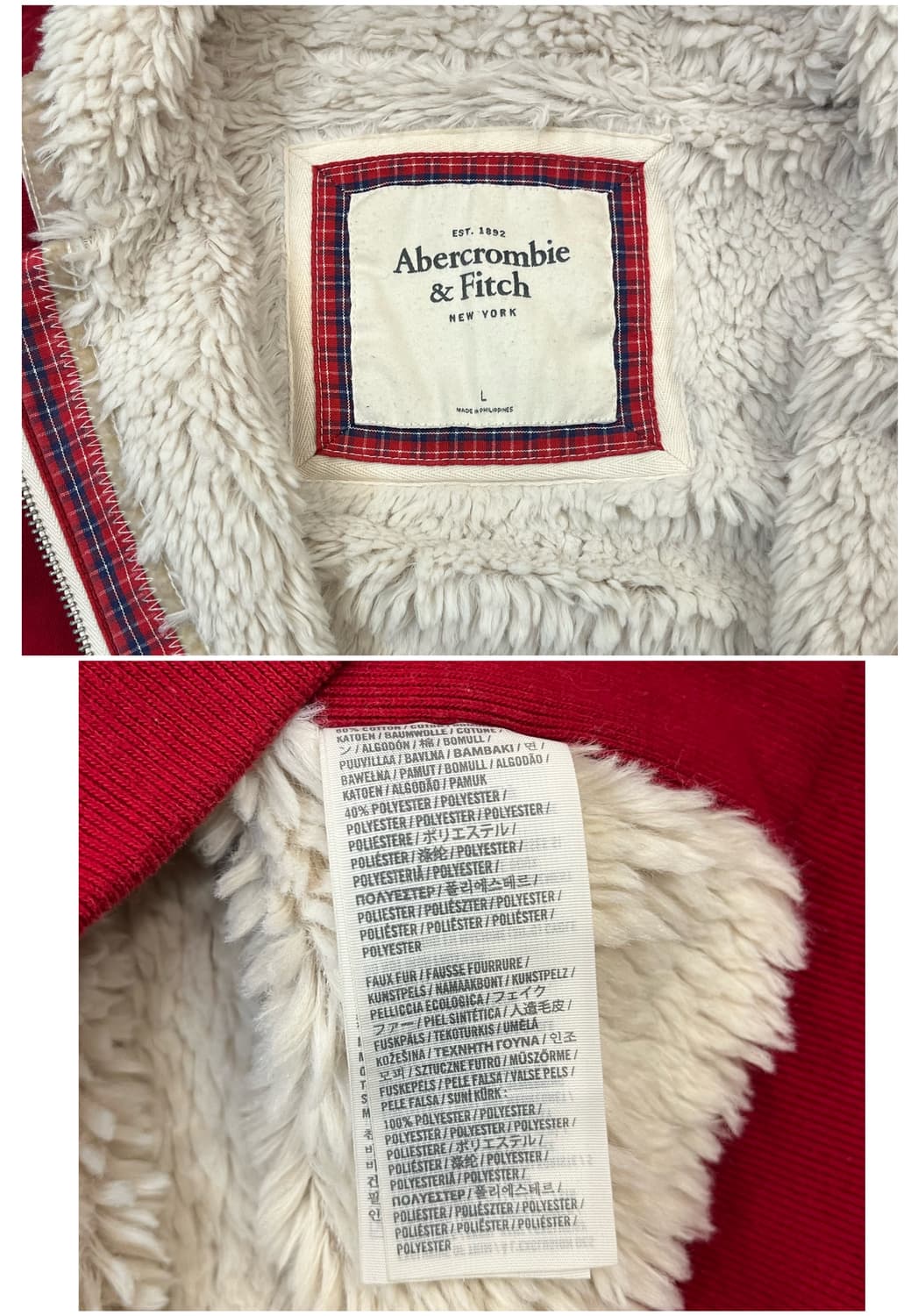 아베크롬비 양털 후드집업 레드 L #csz1863 상품이미지4