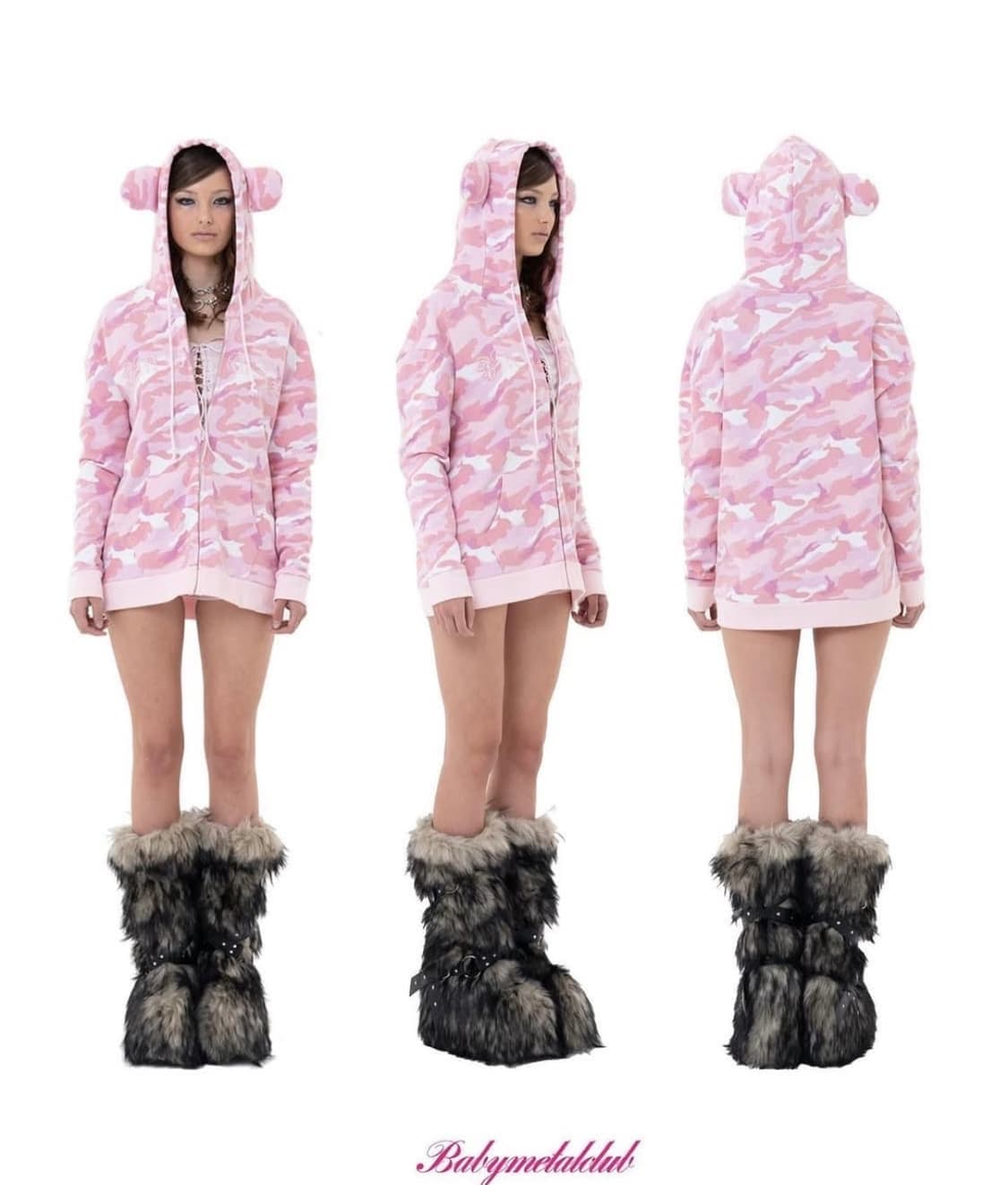 베이비메탈클럽 베메클 베어 카모 후드 집업 핑크 판매합니다 상품이미지1