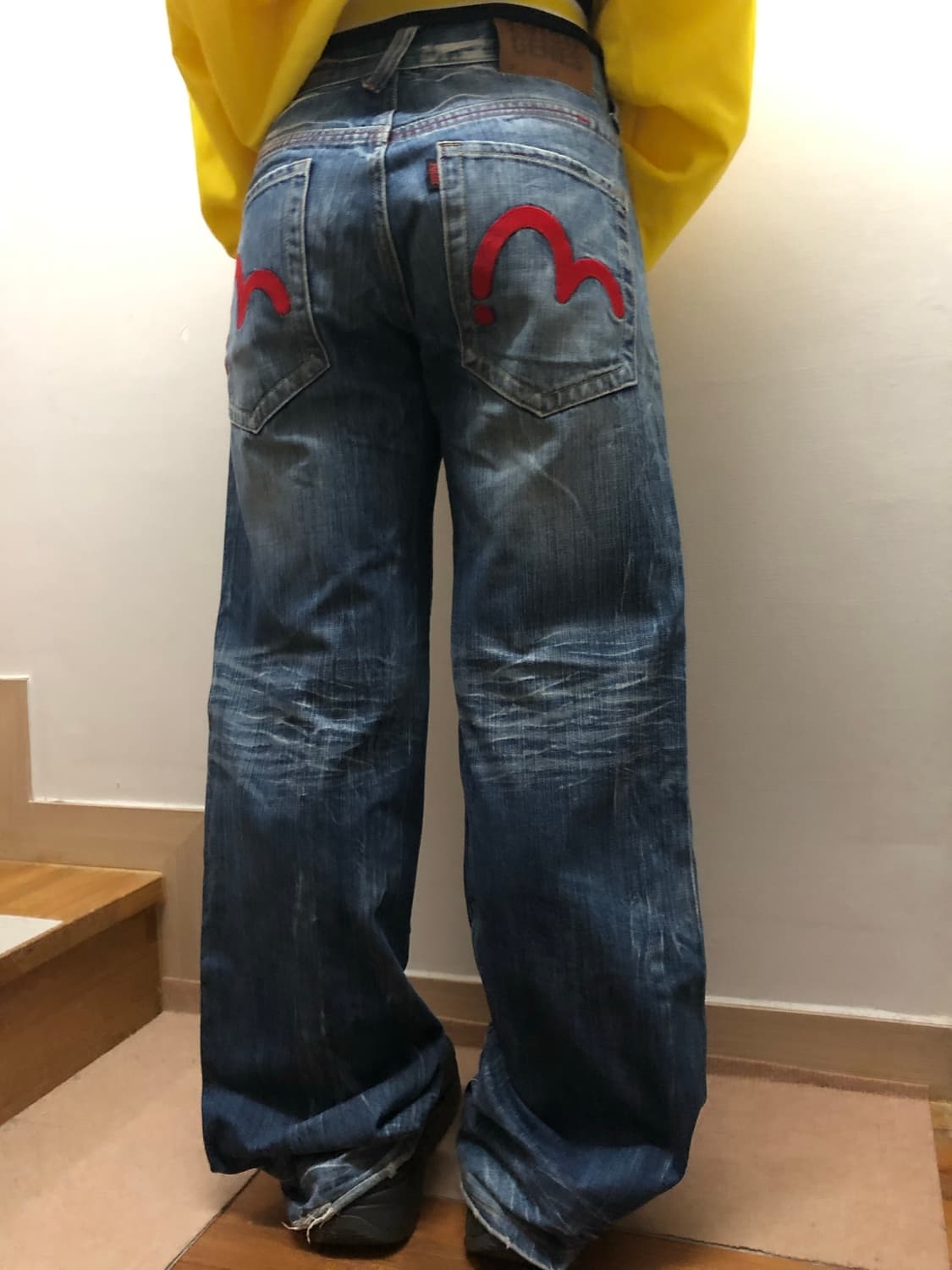 빈티지 에비수 레드 패치 데님 팬츠 상품이미지8